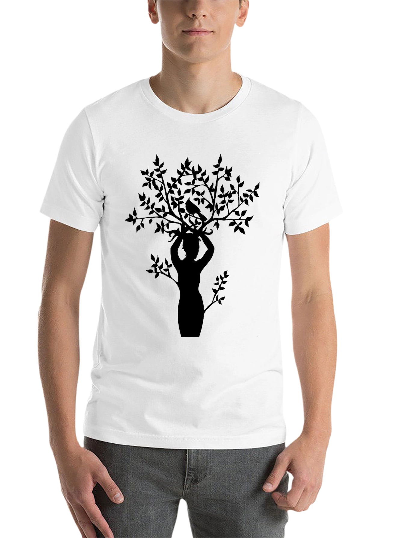 Black Nature Silhouette Graphic Tee - Black Cotton Blend view 14