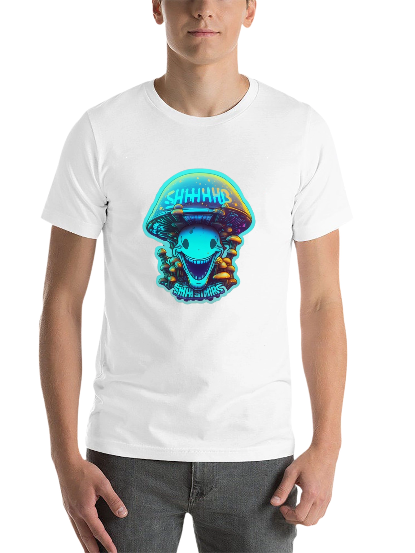 Black Trippy Mushroom Graphic Tee - Black Cotton Blend view 14