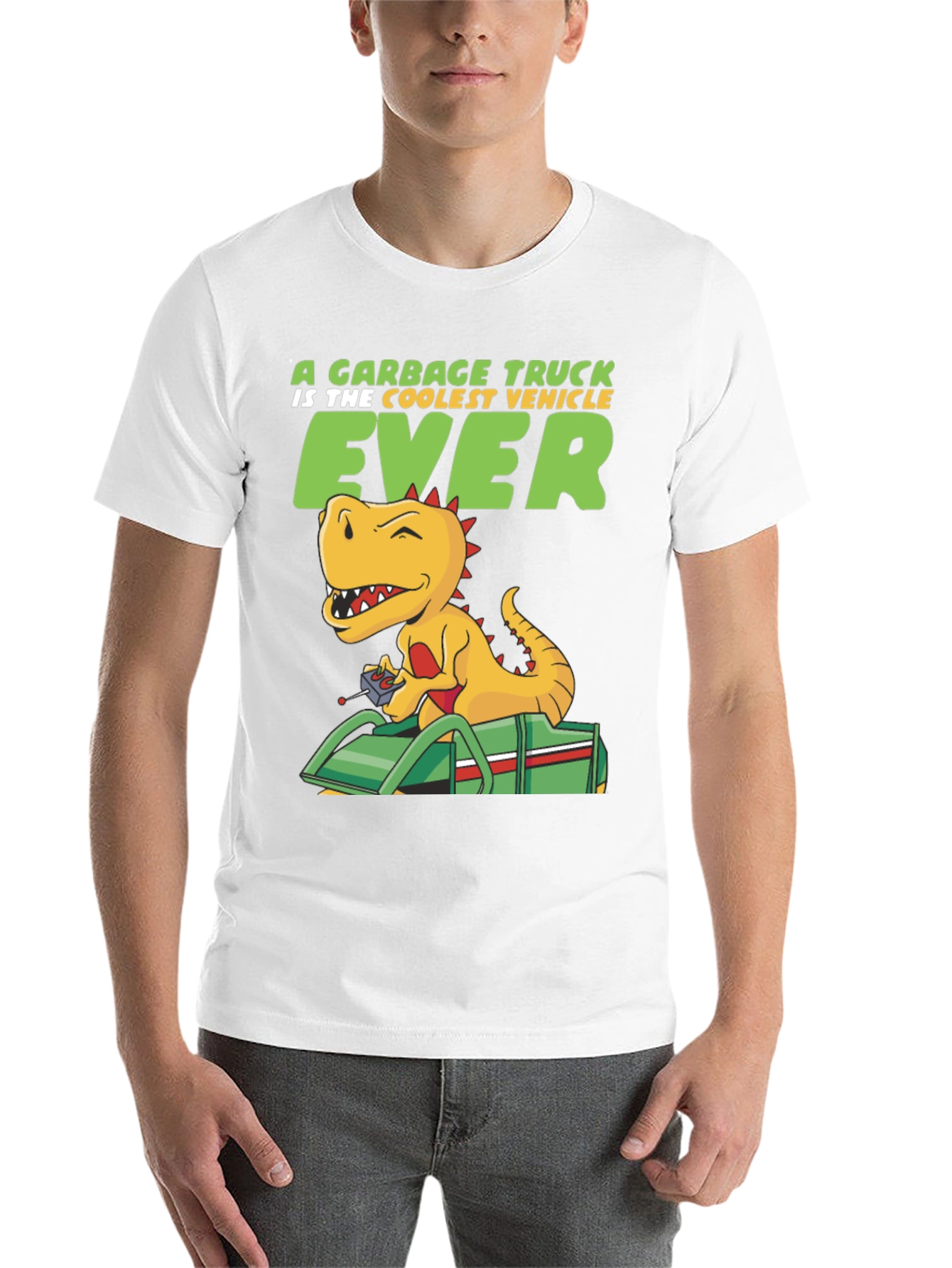 Black Cool Dinosaur Garbage Truck T-Shirt view 14