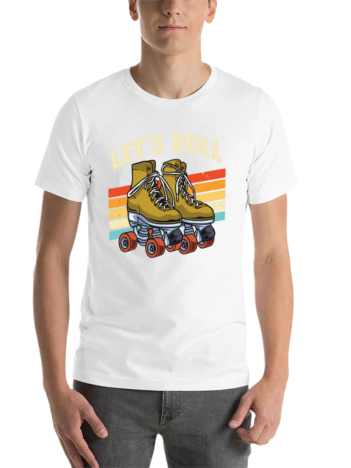 Black Let's Roll Retro Roller Skate T-Shirt view 14