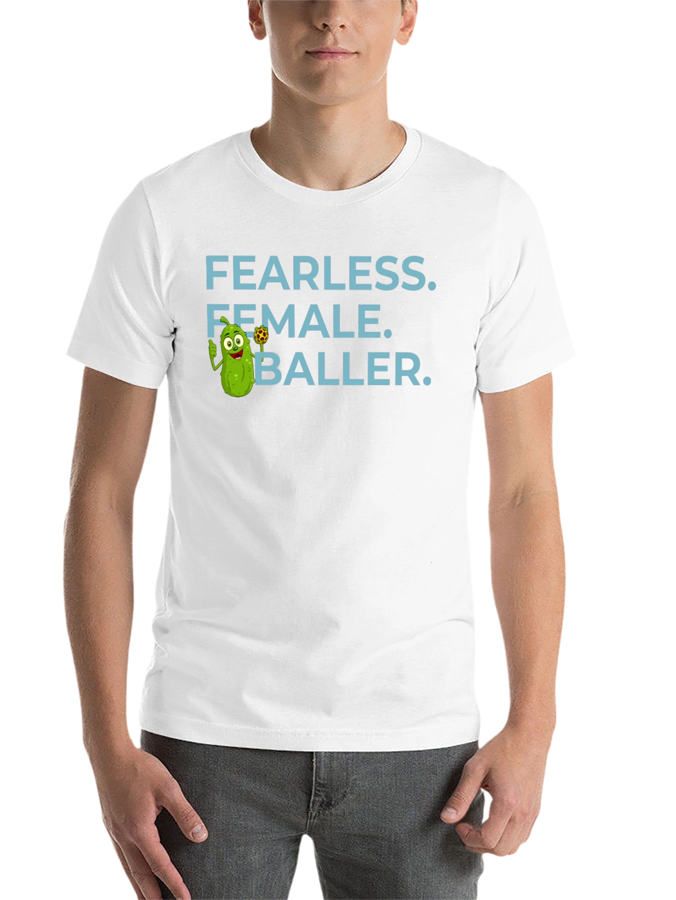 Black Fearless Female Baller T-Shirt - Funny Pickle Cartoon view 14