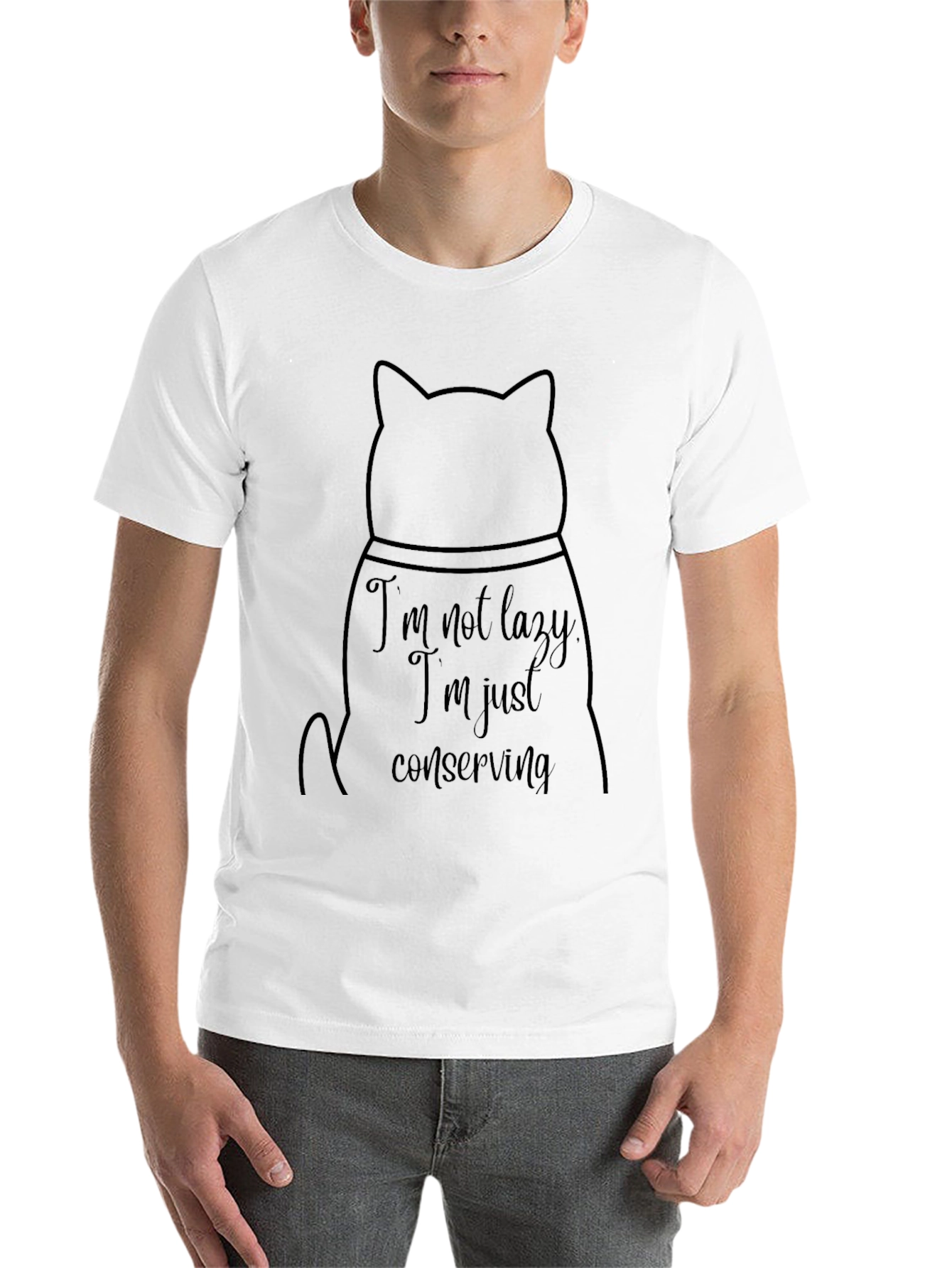 Black Funny Cat Conserving Energy Black T-Shirt view 14