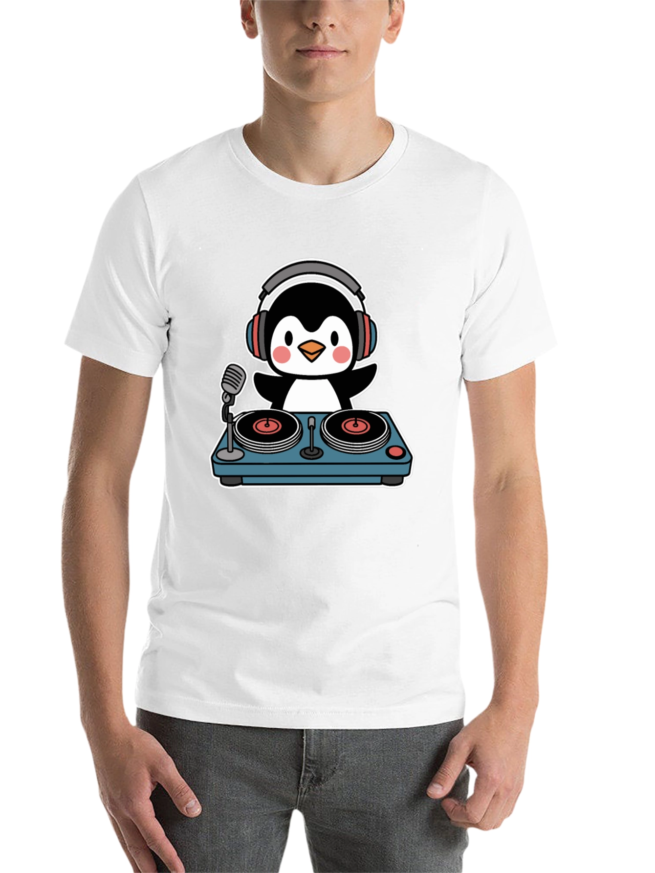 Black DJ Penguin Black T-Shirt - Music Lover's Tee view 14
