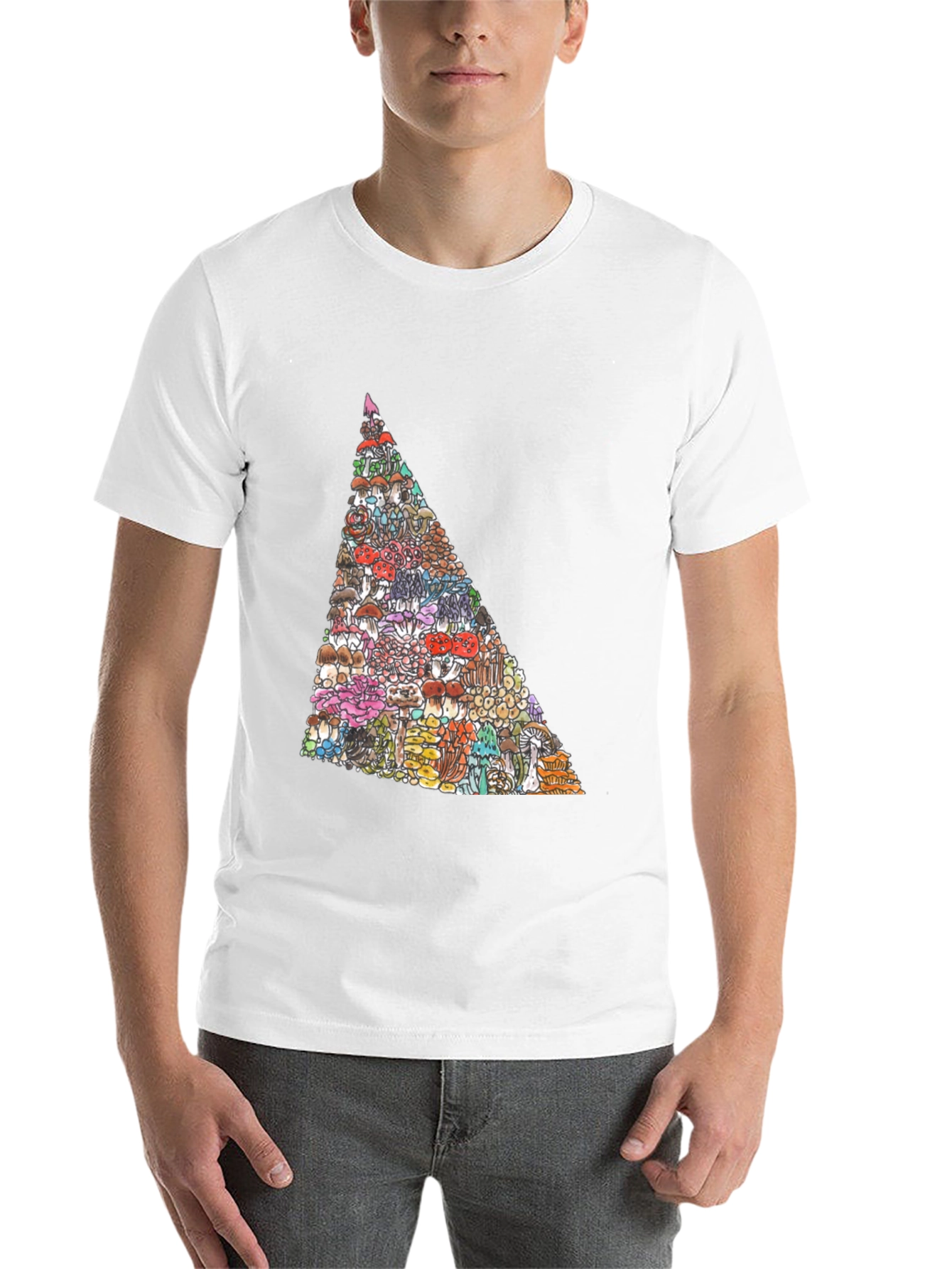 Black Funky Mushroom Triangle Graphic Black T-Shirt view 14