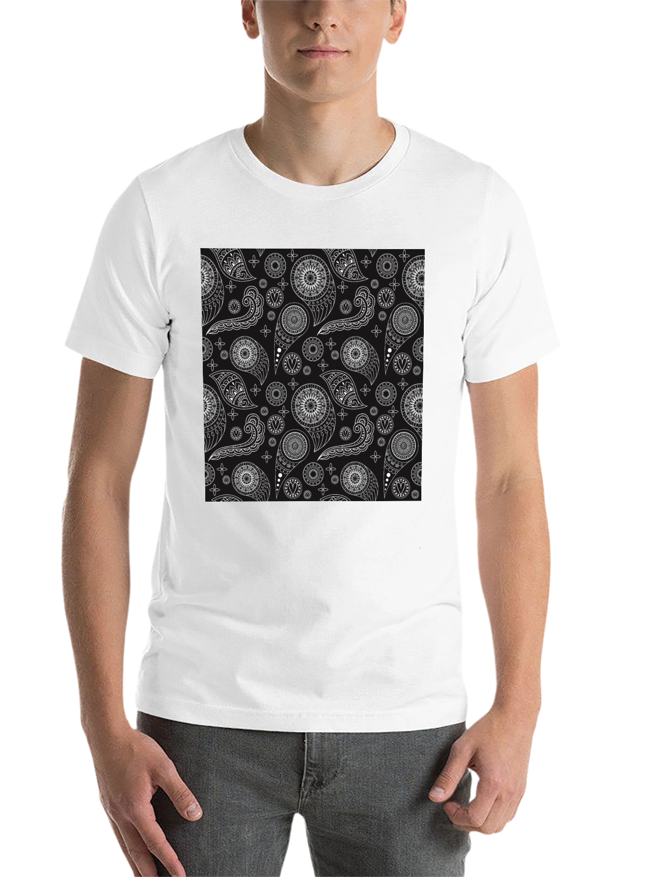 Black Black Paisley Pattern T-Shirt - Stylish and Unique view 14