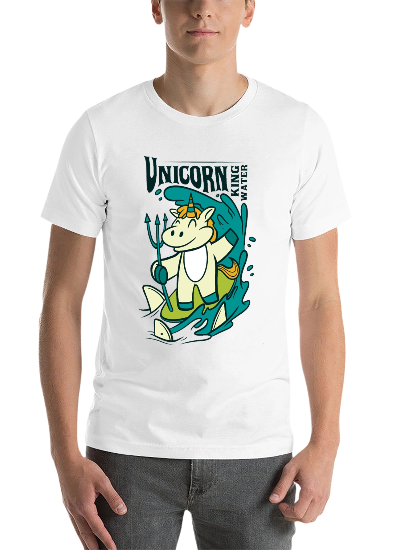 Black Unicorn Surfing T-Shirt: Cartoon Graphic Tee view 14