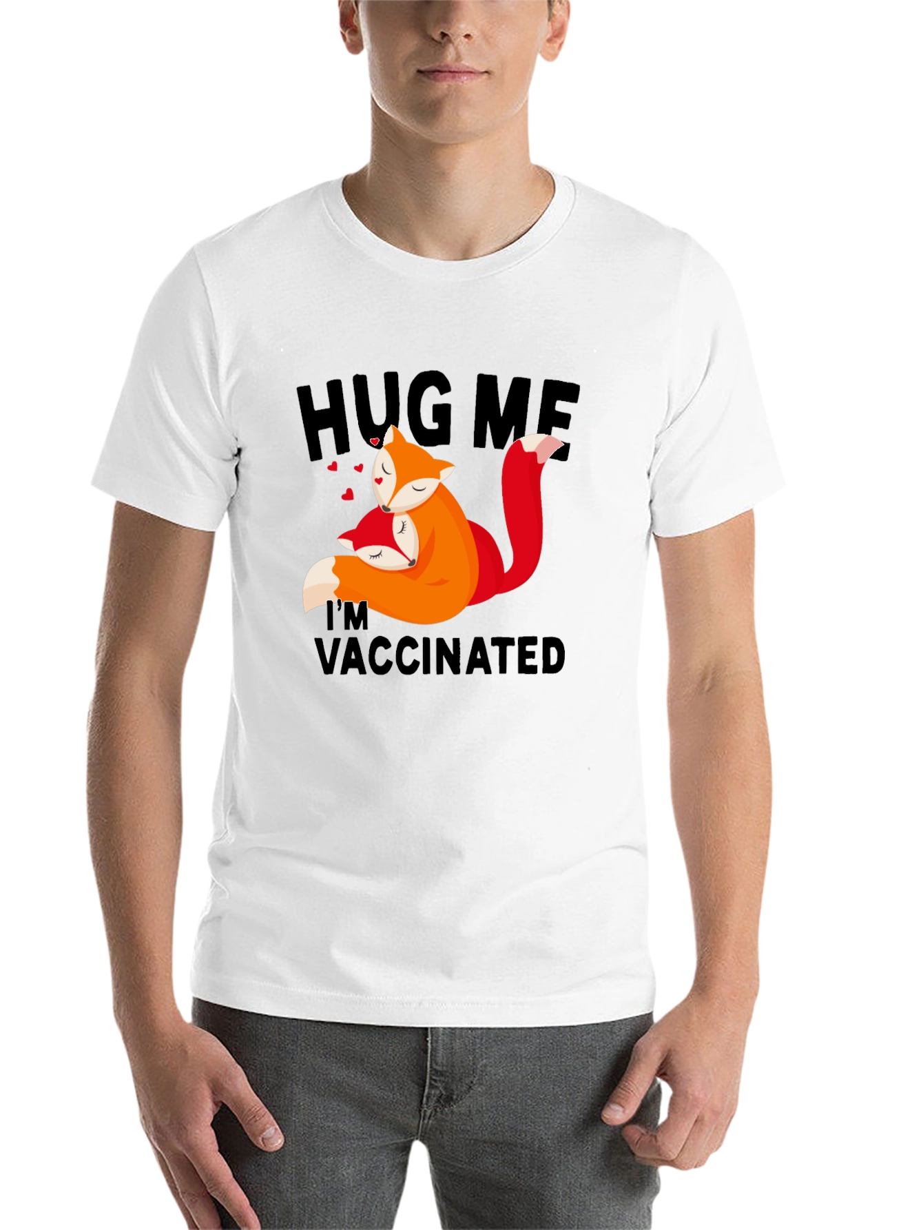 Black Hug Me I'm Vaccinated Fox T-Shirt view 14