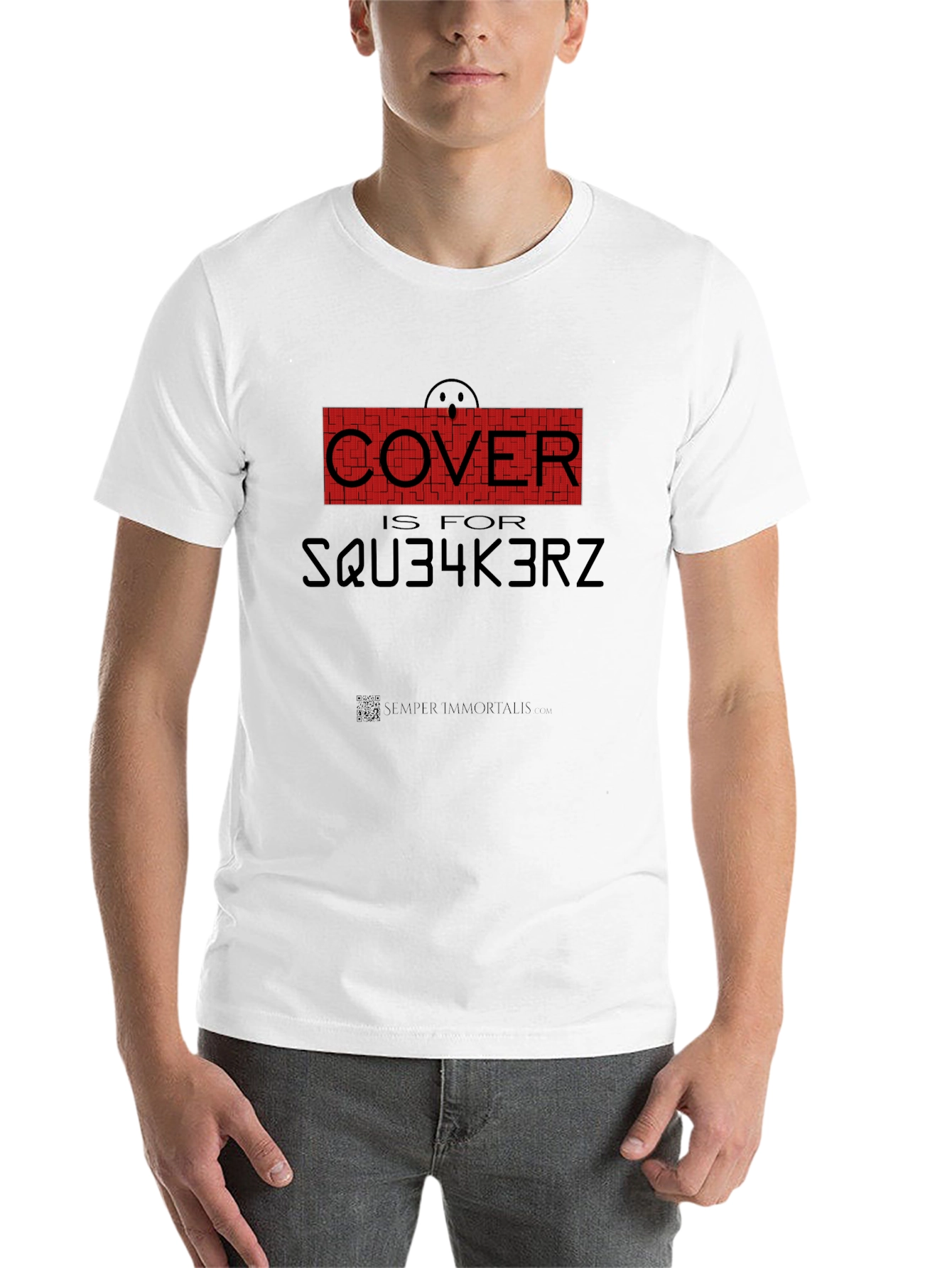 Black Humorous 'Cover is for SQU34K3RZ' Black T-Shirt view 14