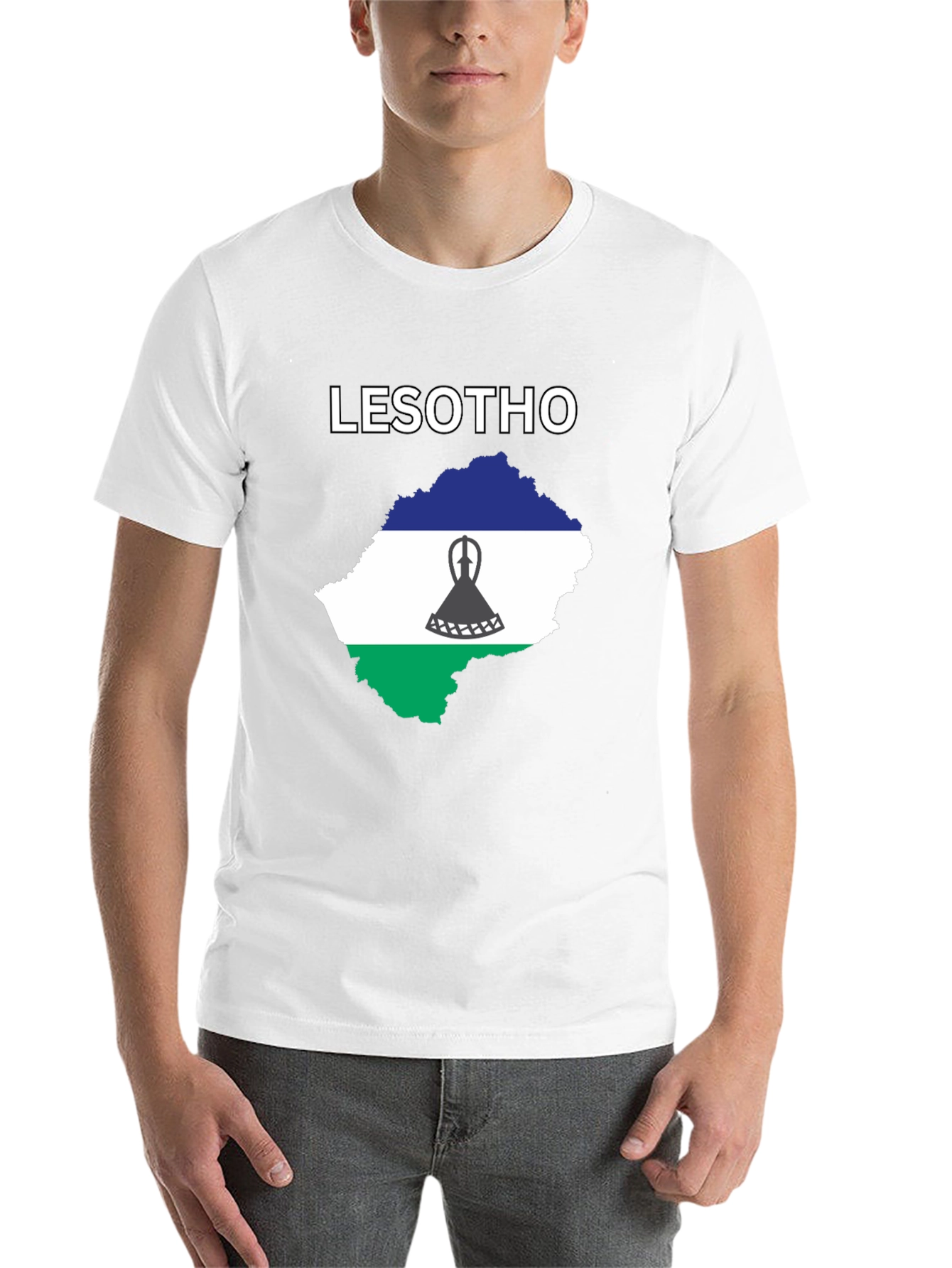 Lesotho Flag T-Shirt - Black Cotton Tee - 14