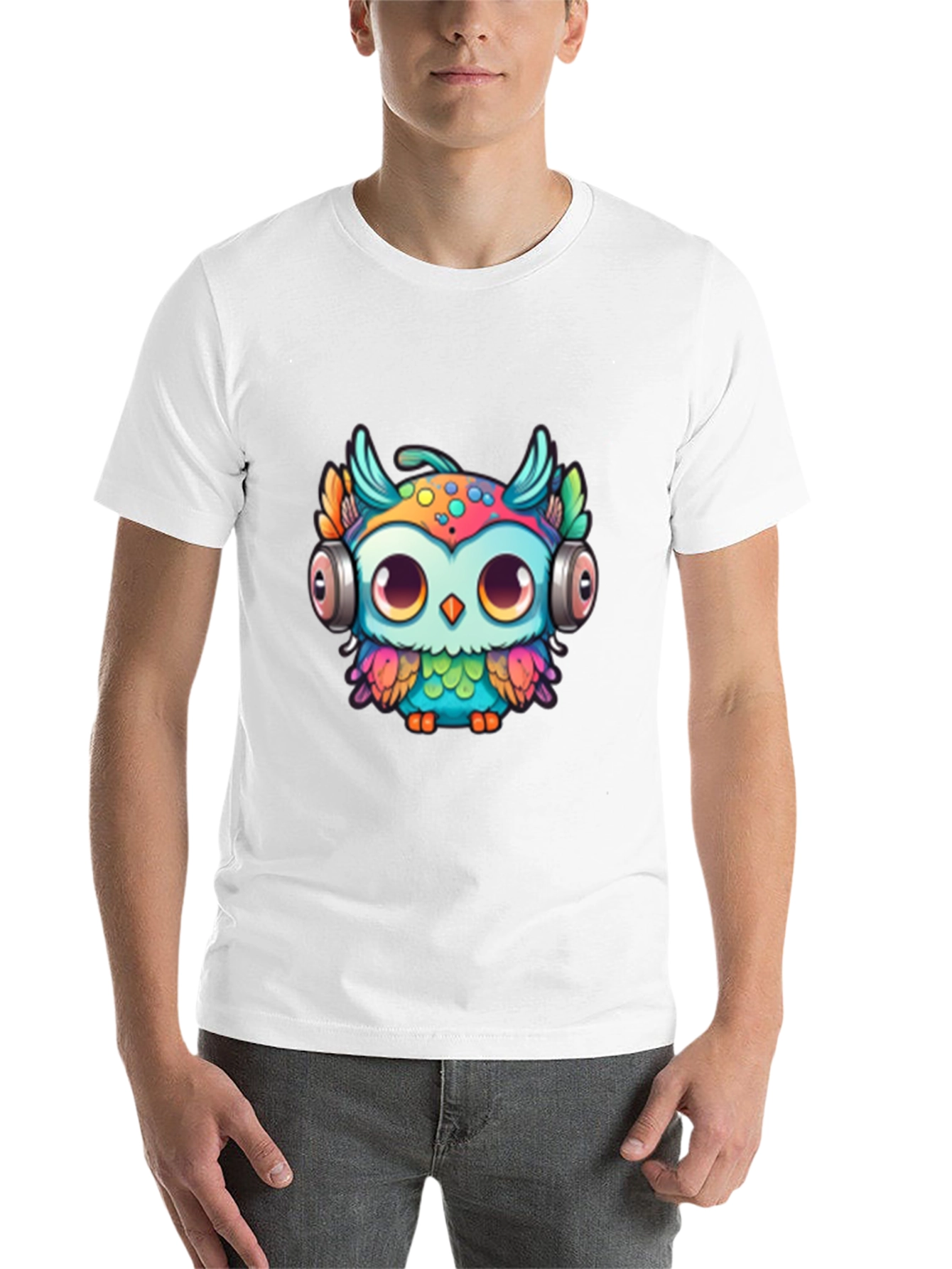 Black Owl with Headphones Graphic Tee - Black view 14