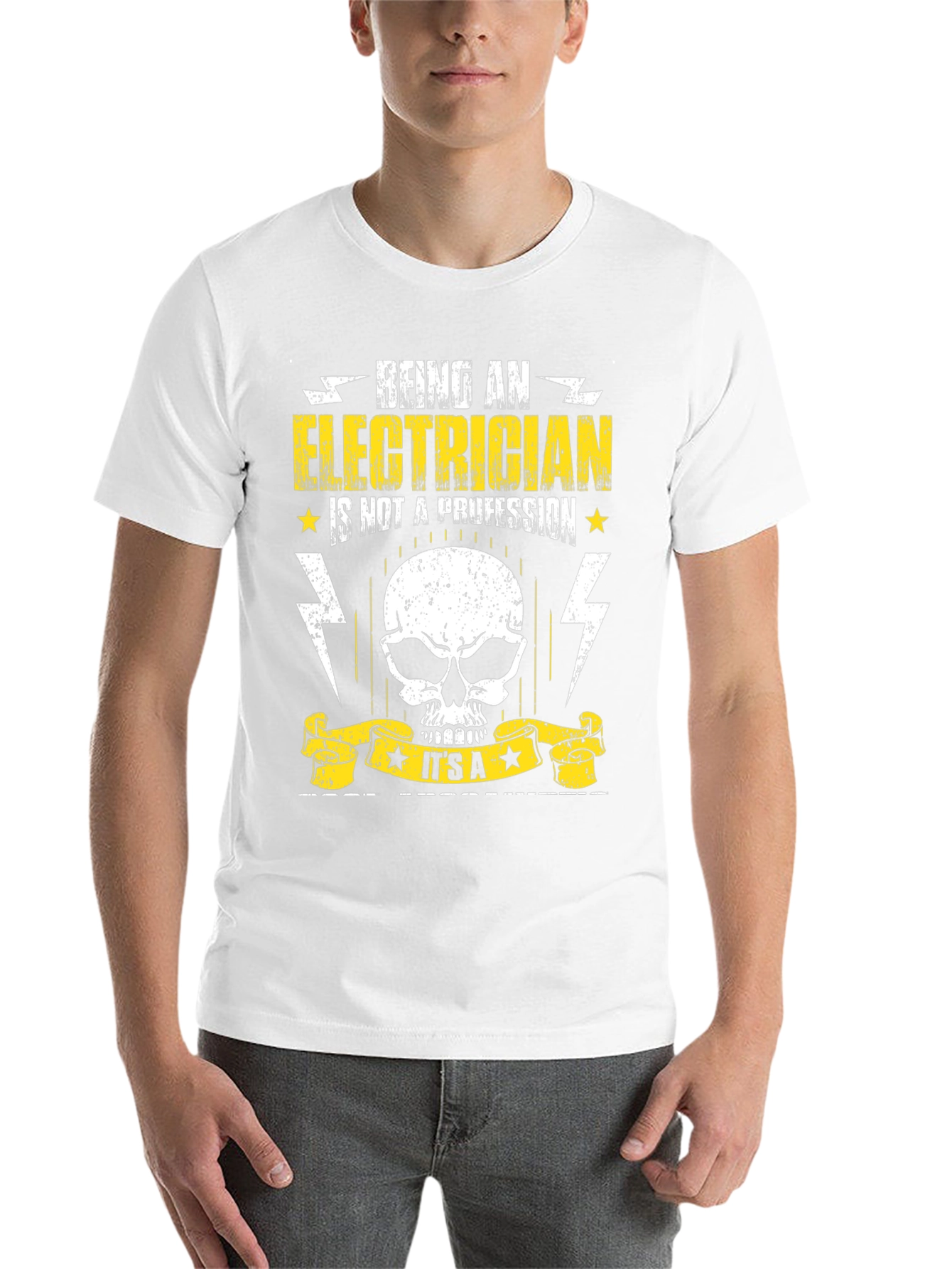 Black Electrician T-Shirt - Being An Electrician Skull Design view 14