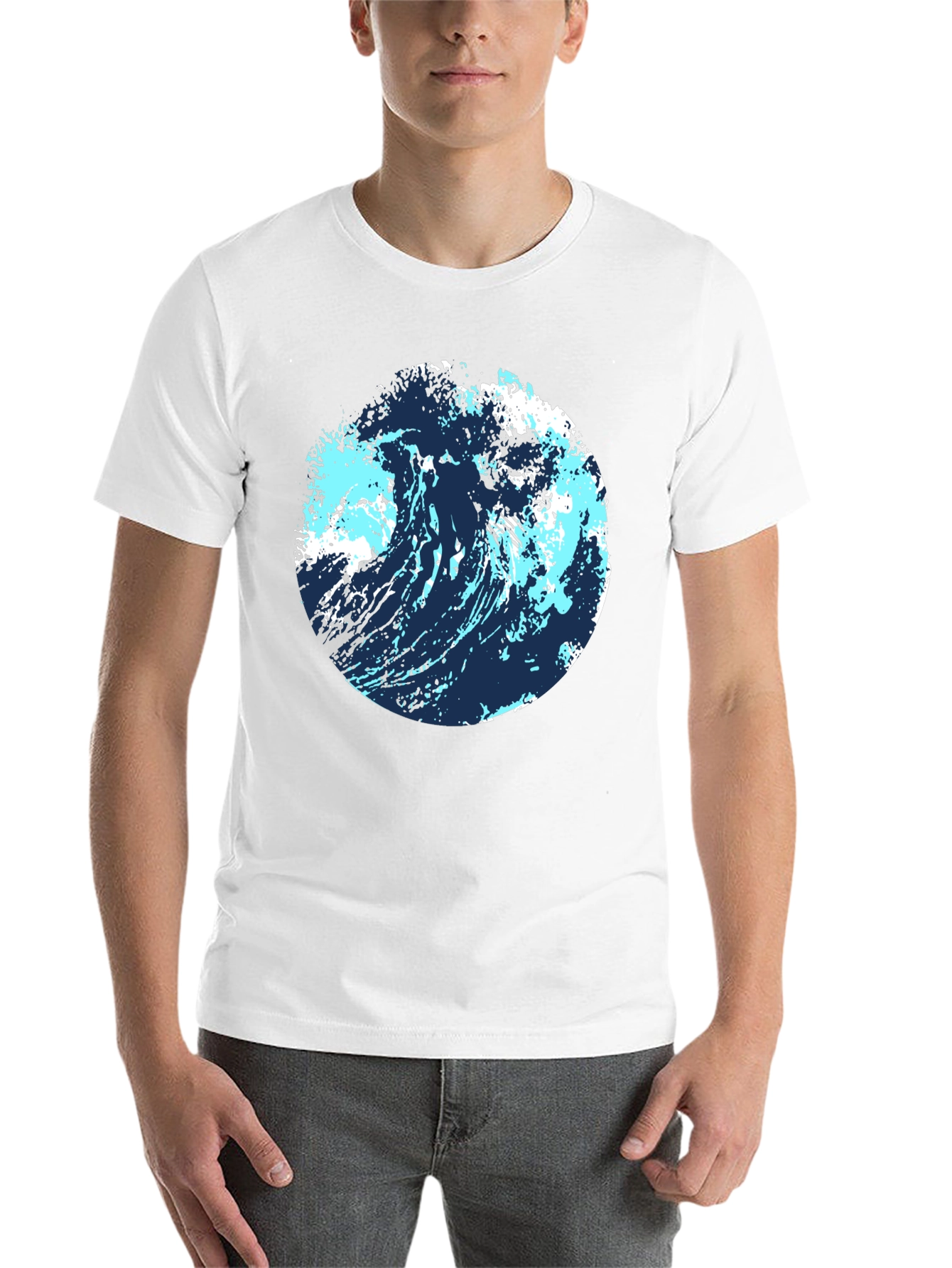 Black Abstract Wave Graphic Tee - Black Cotton Blend view 14