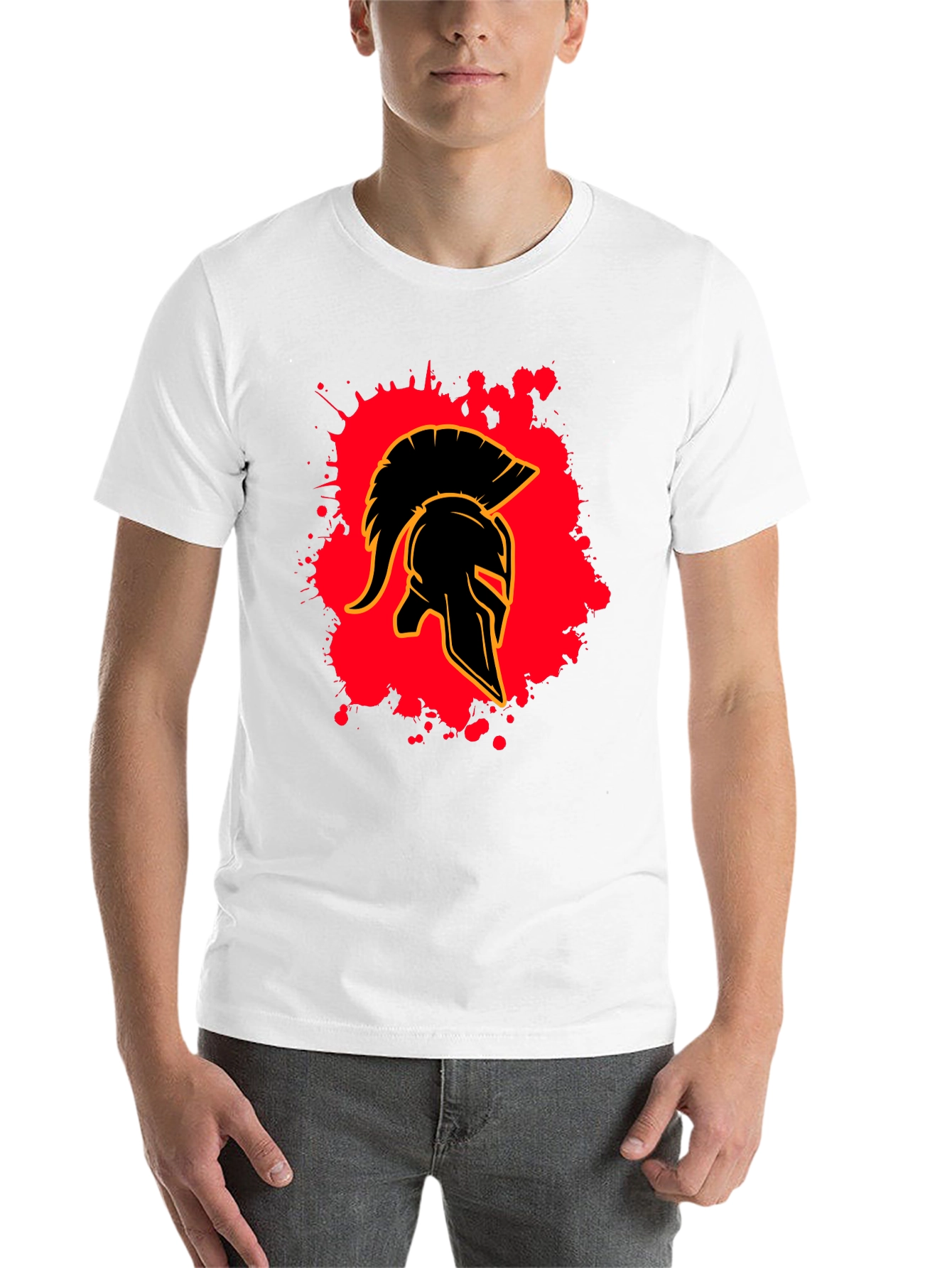 Black Spartan Helmet Graphic Tee - Black Cotton Blend view 14
