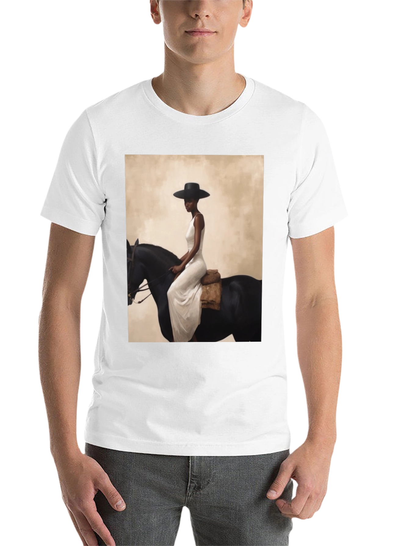 Black Elegant Woman on Horseback Graphic Tee - Black view 14