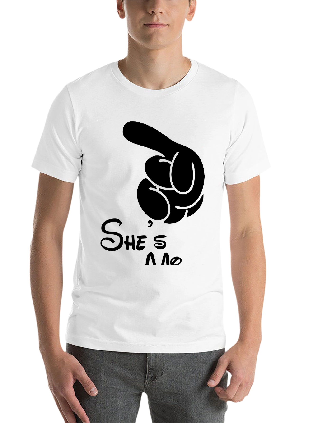 Black Novelty Pointing Cartoon Hand T-Shirt view 14