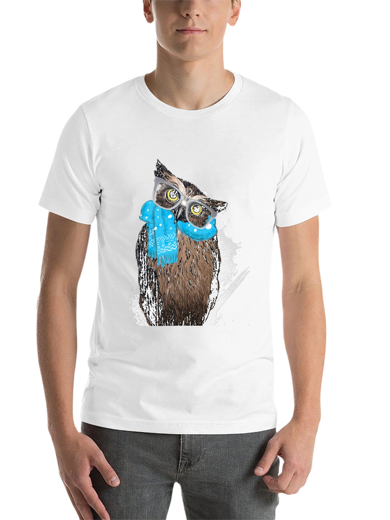 Black Owl with Glasses Graphic Print T-Shirt view 14