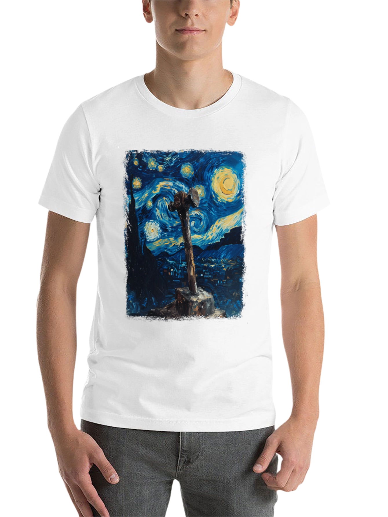 Black Starry Night Hammer Graphic Tee view 14
