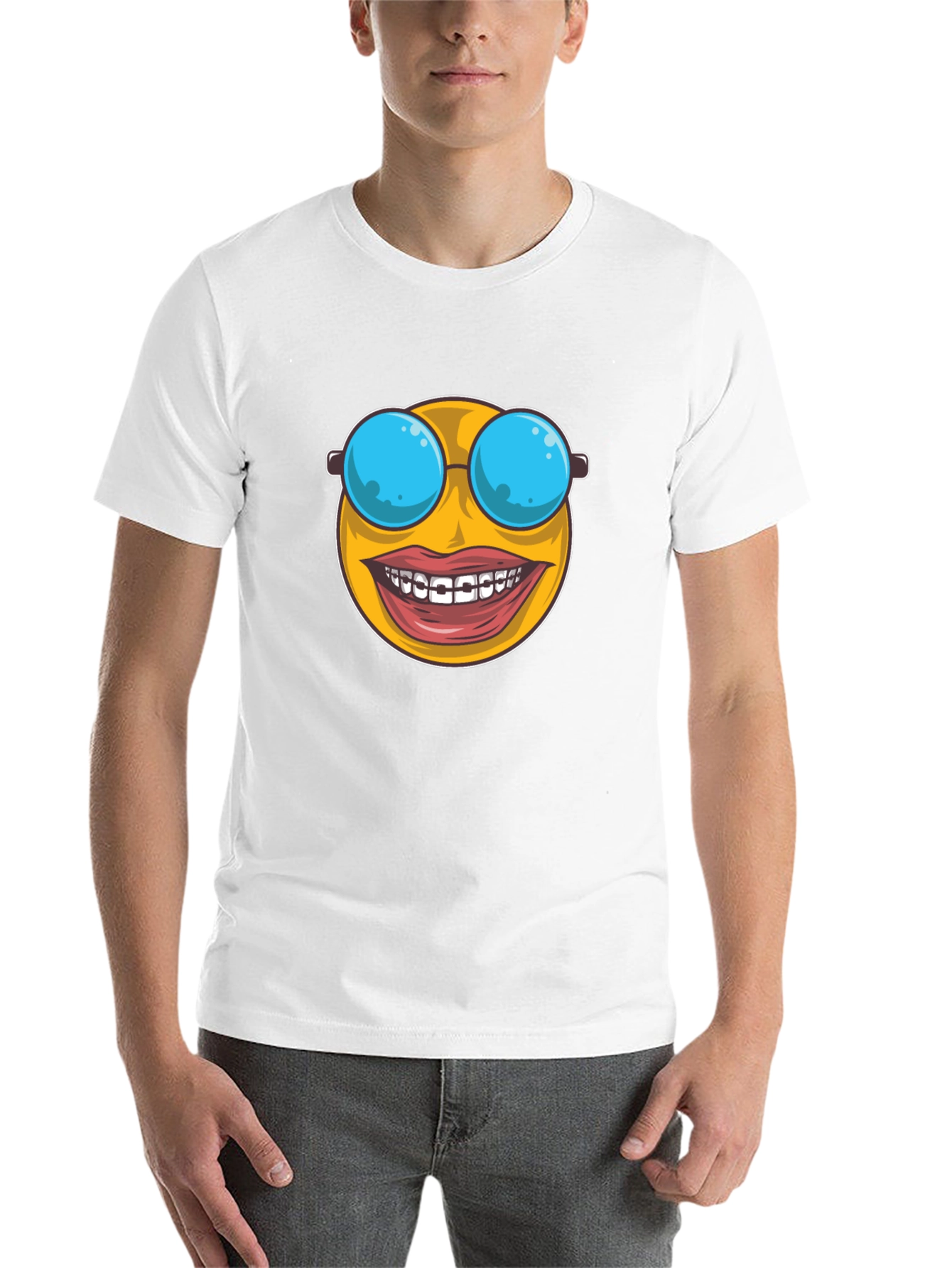 Black Funny Emoji T-Shirt - Braces & Sunglasses view 14