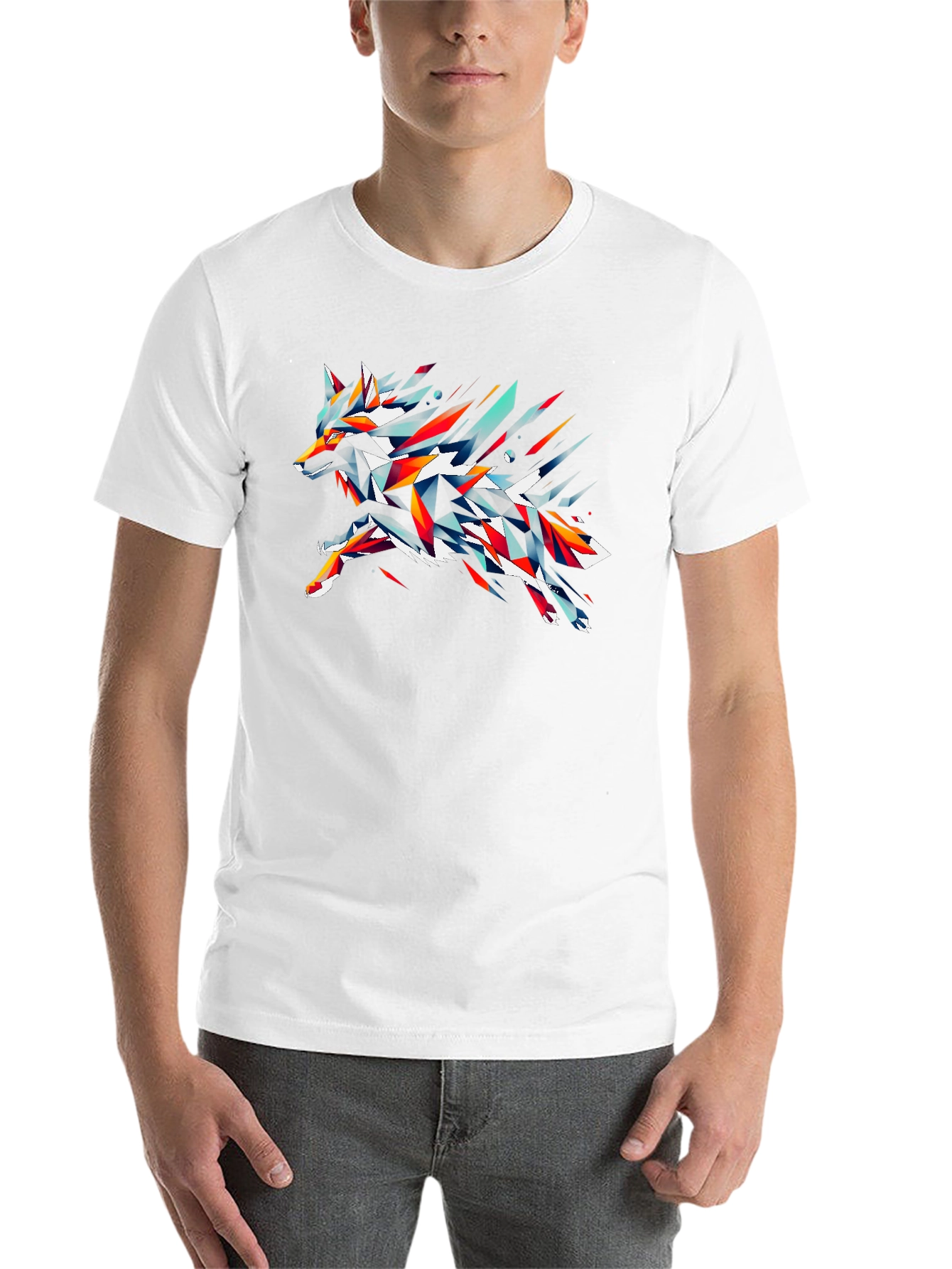 Black Abstract Geometric Wolf Graphic T-Shirt - Black view 14
