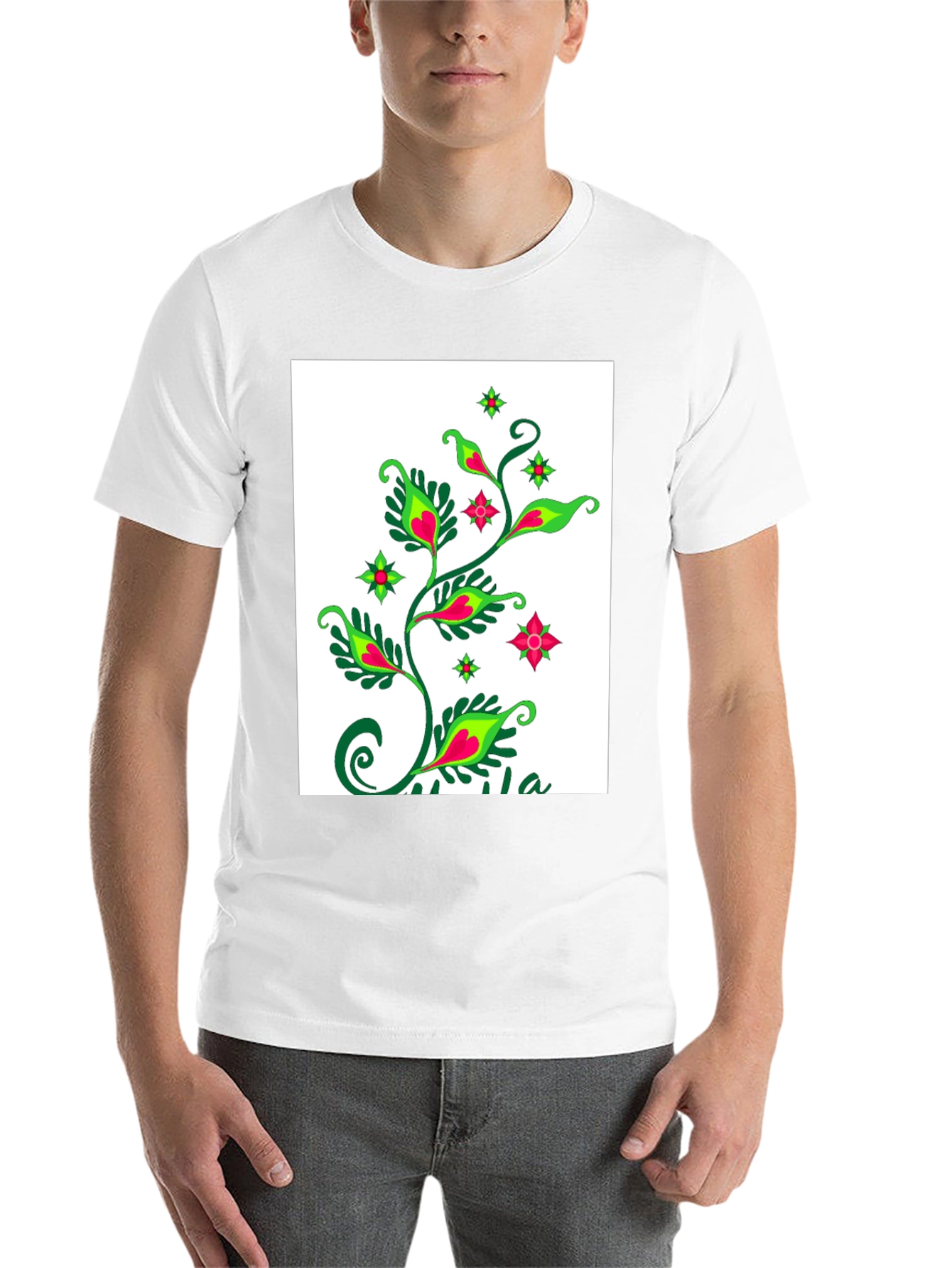 Black Black T-Shirt with Floral Plant Design view 14