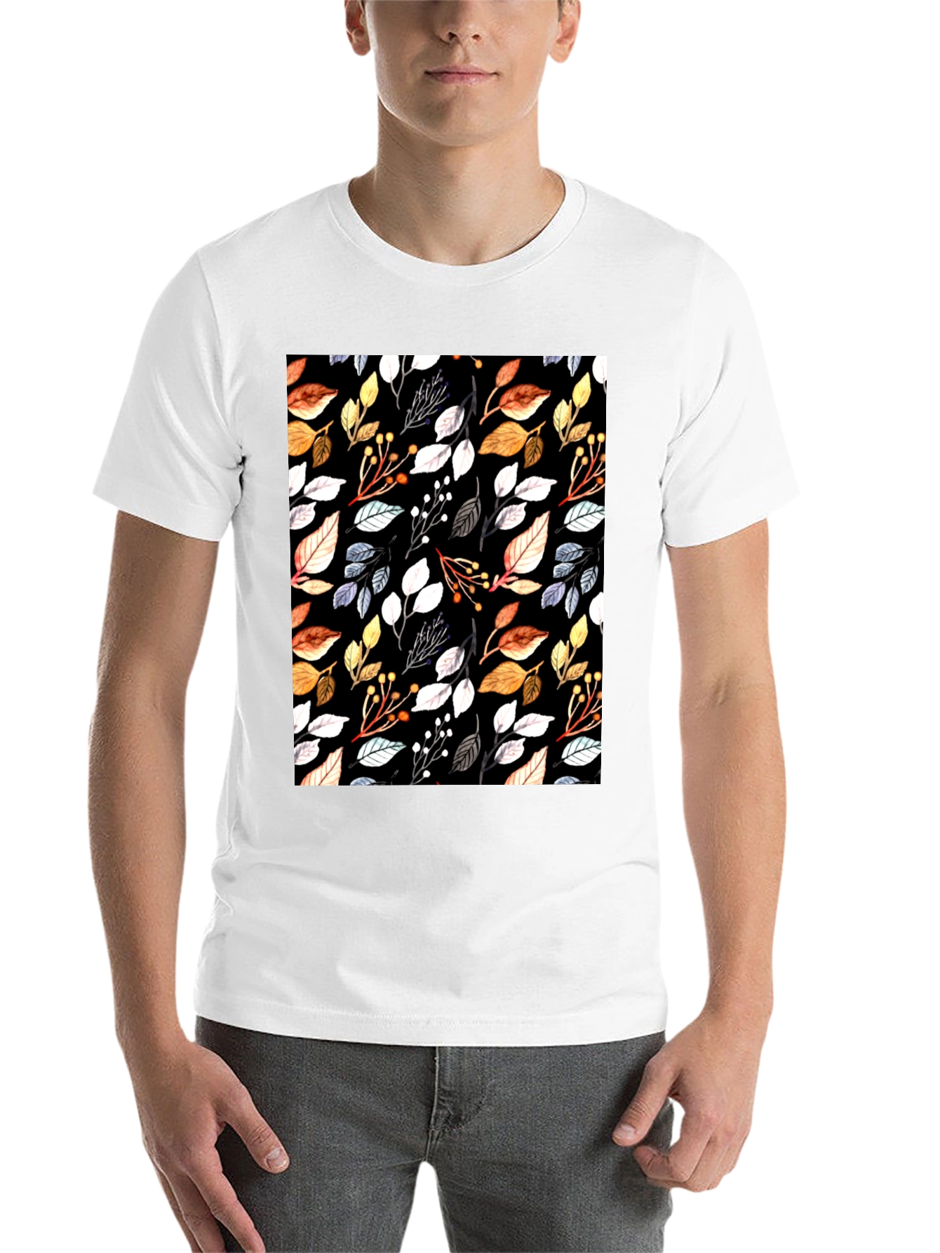 Black Autumn Leaf Print Black T-Shirt view 14