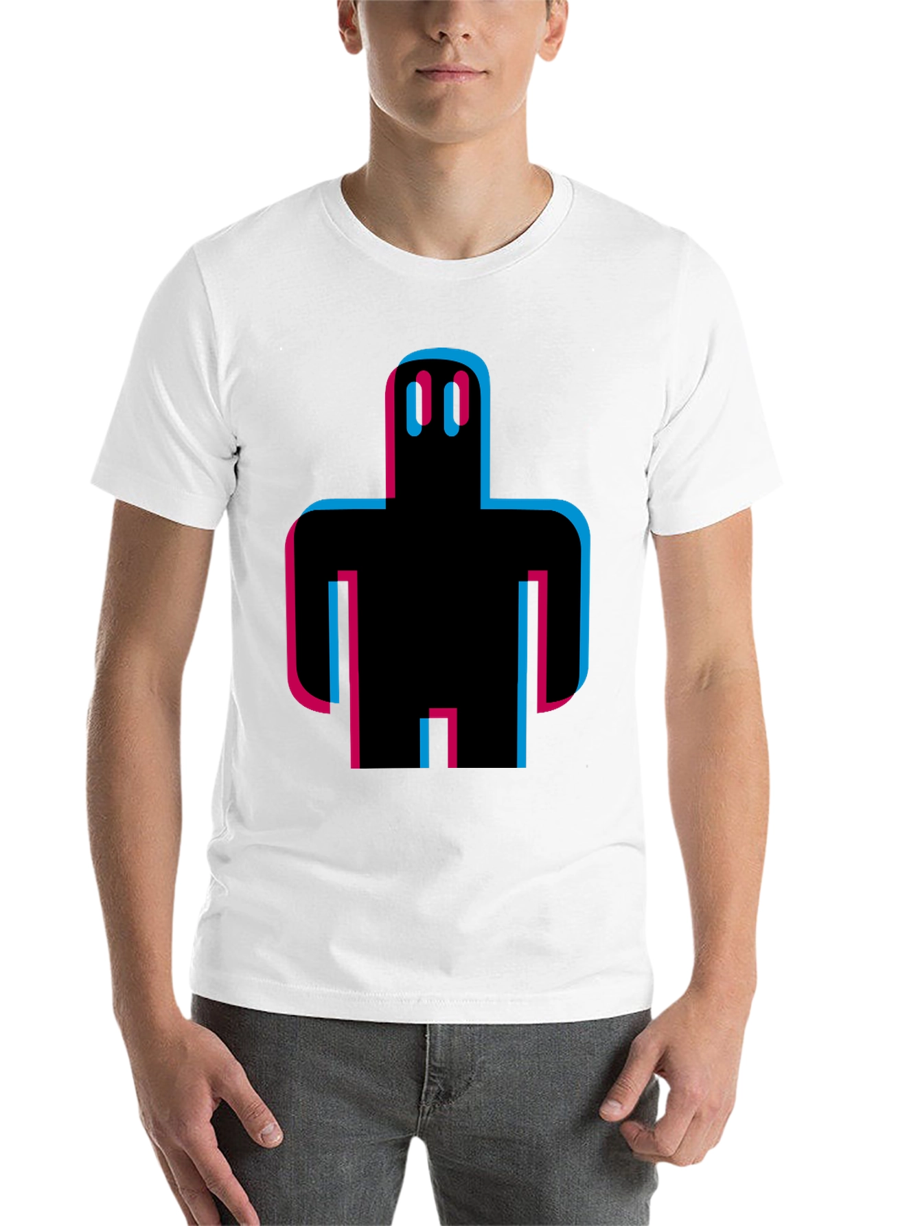 Black Abstract Robot Graphic Tee - Black Cotton T-Shirt view 14