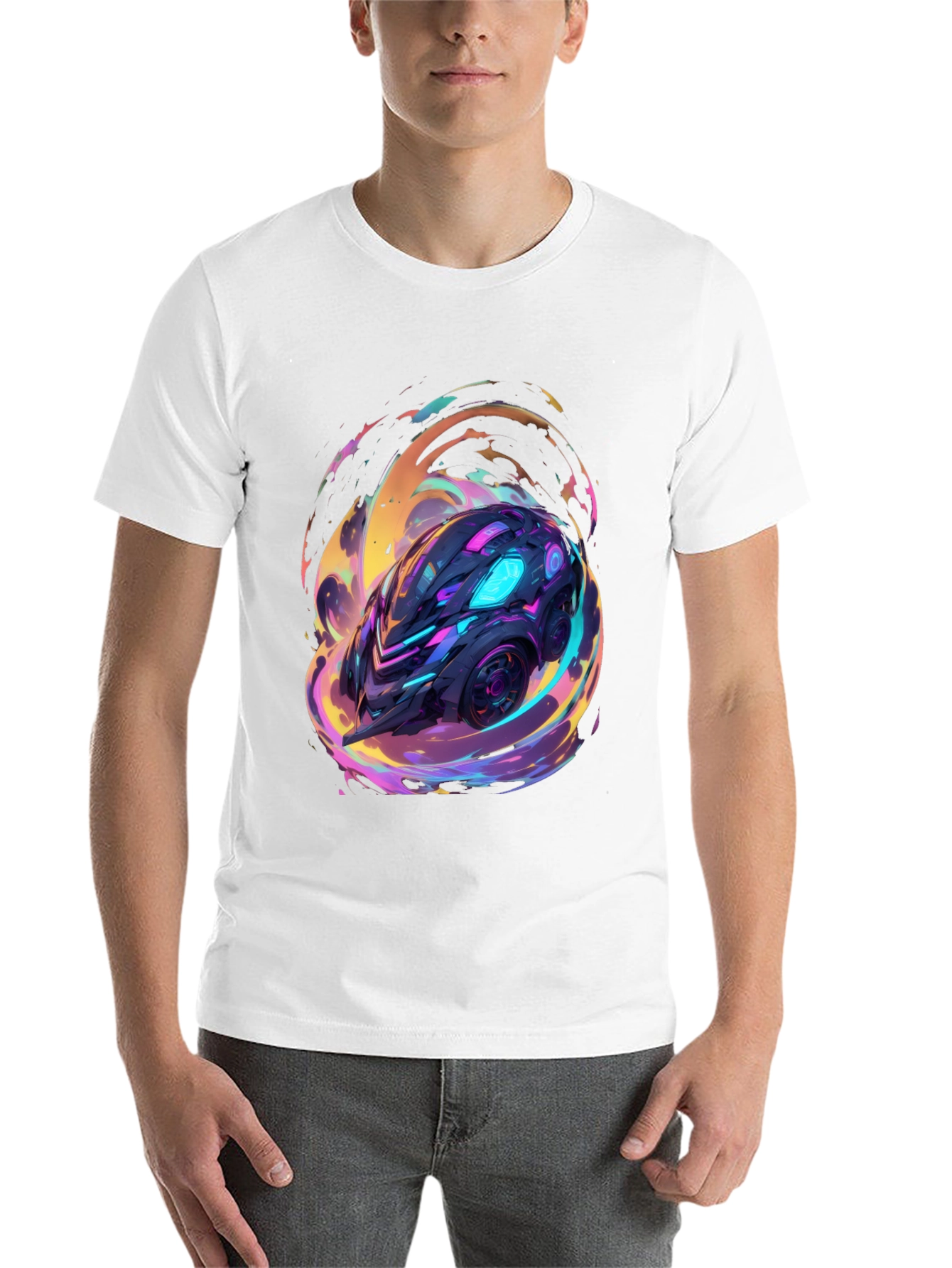 Black Futuristic Car Graphic Tee - Black Cotton Shirt view 14