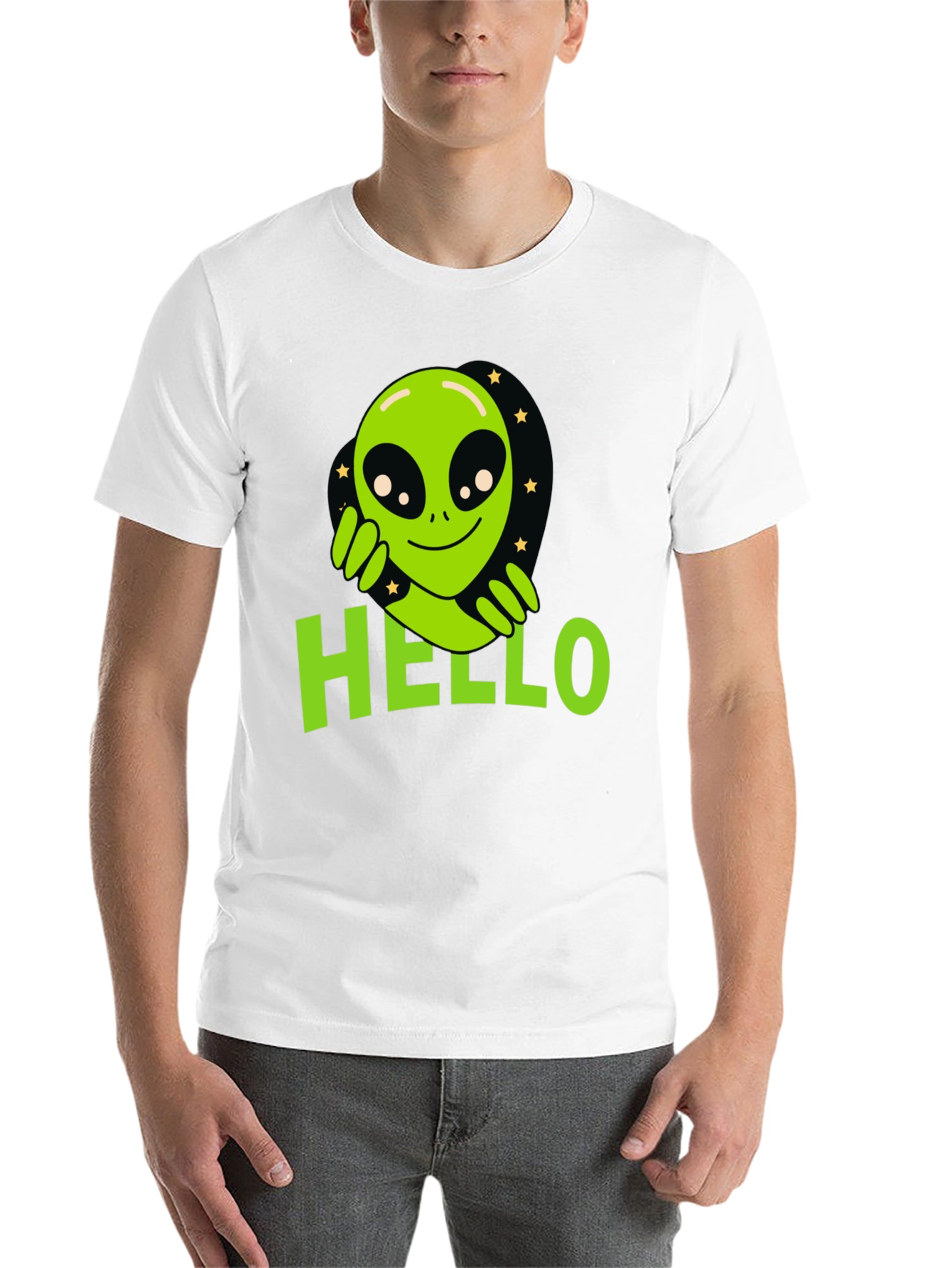 Black Alien Hello T-Shirt - Black Graphic Tee view 14