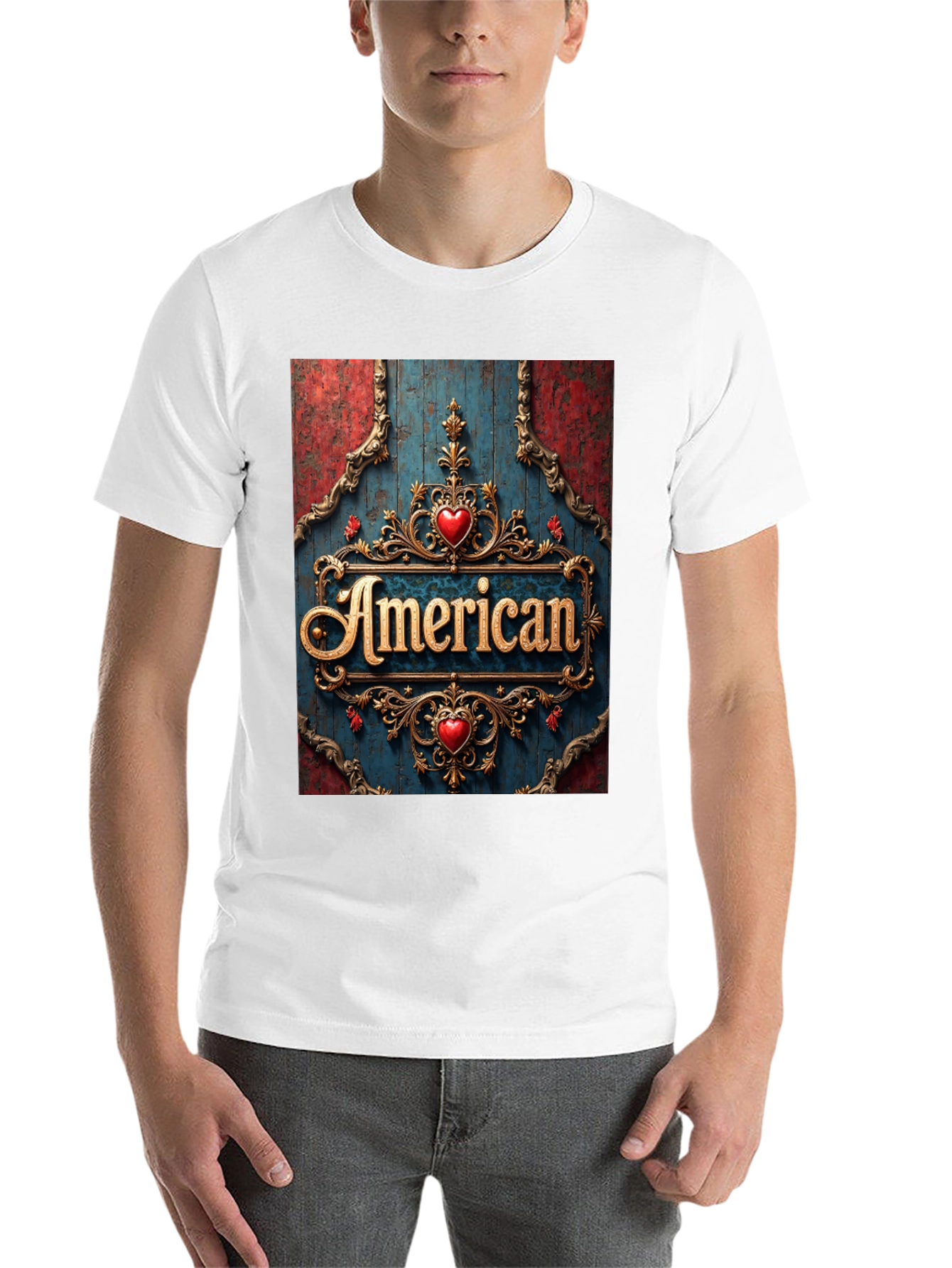 Black American Pride T-Shirt: Ornate Heart Design view 14