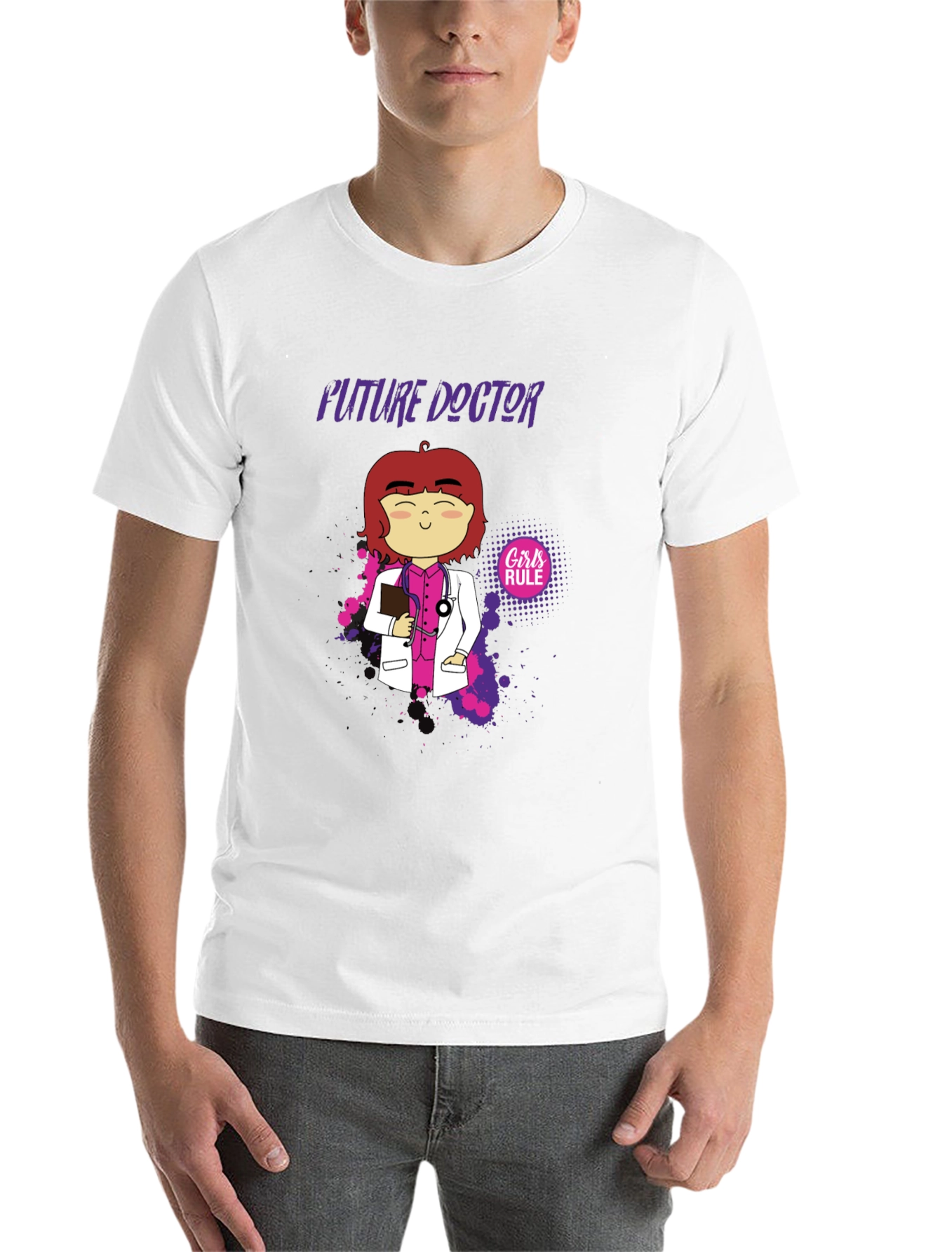 Black Future Doctor Cartoon Graphic T-Shirt view 14