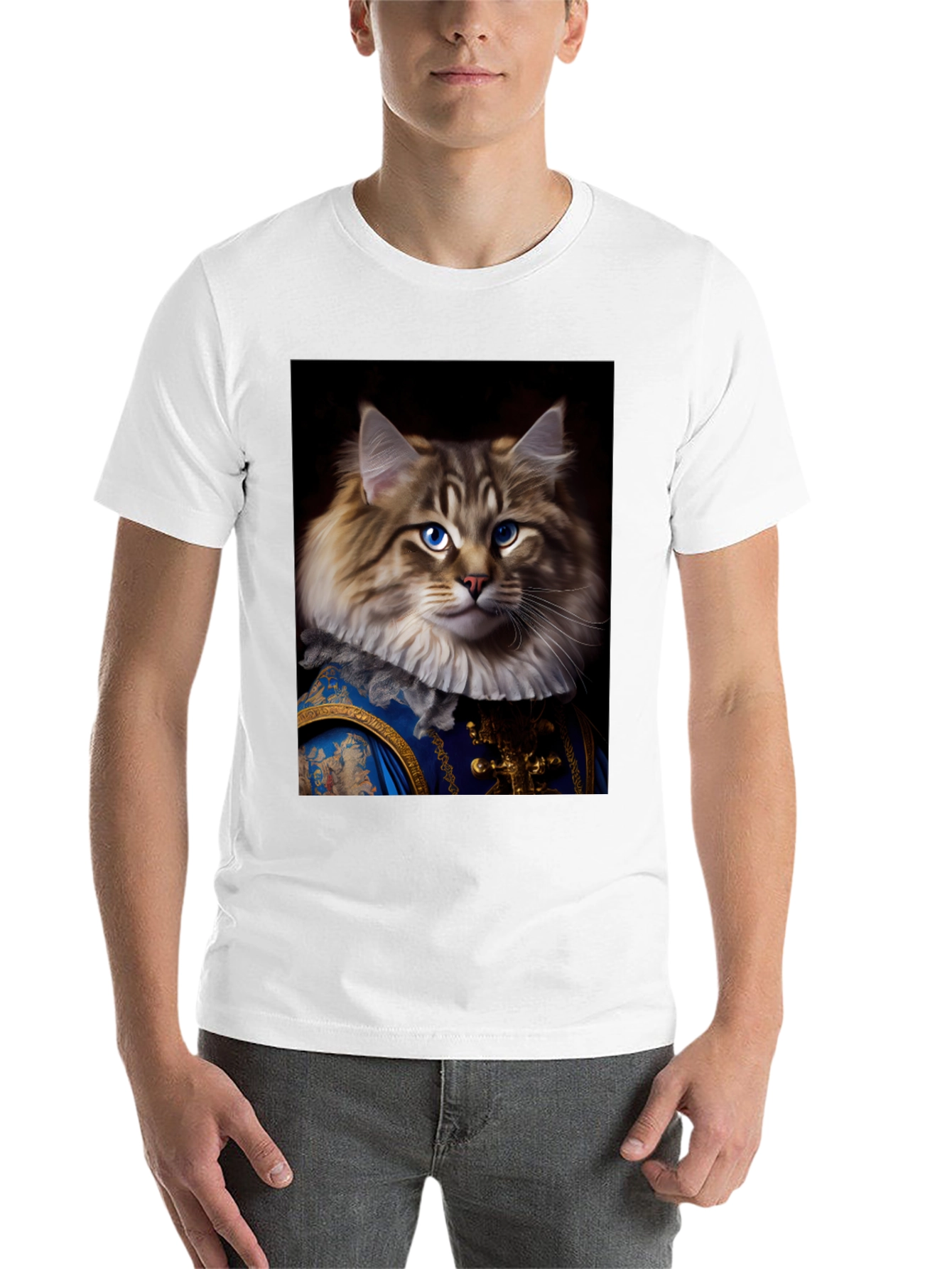 Black Regal Cat Portrait T-Shirt view 14