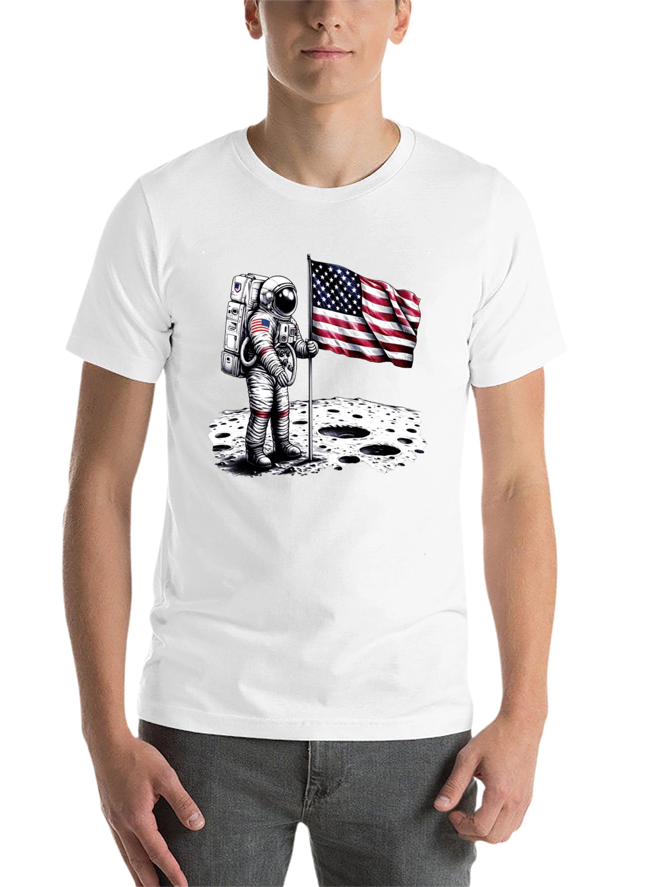 Black Astronaut American Flag T-Shirt - Moon Landing view 14