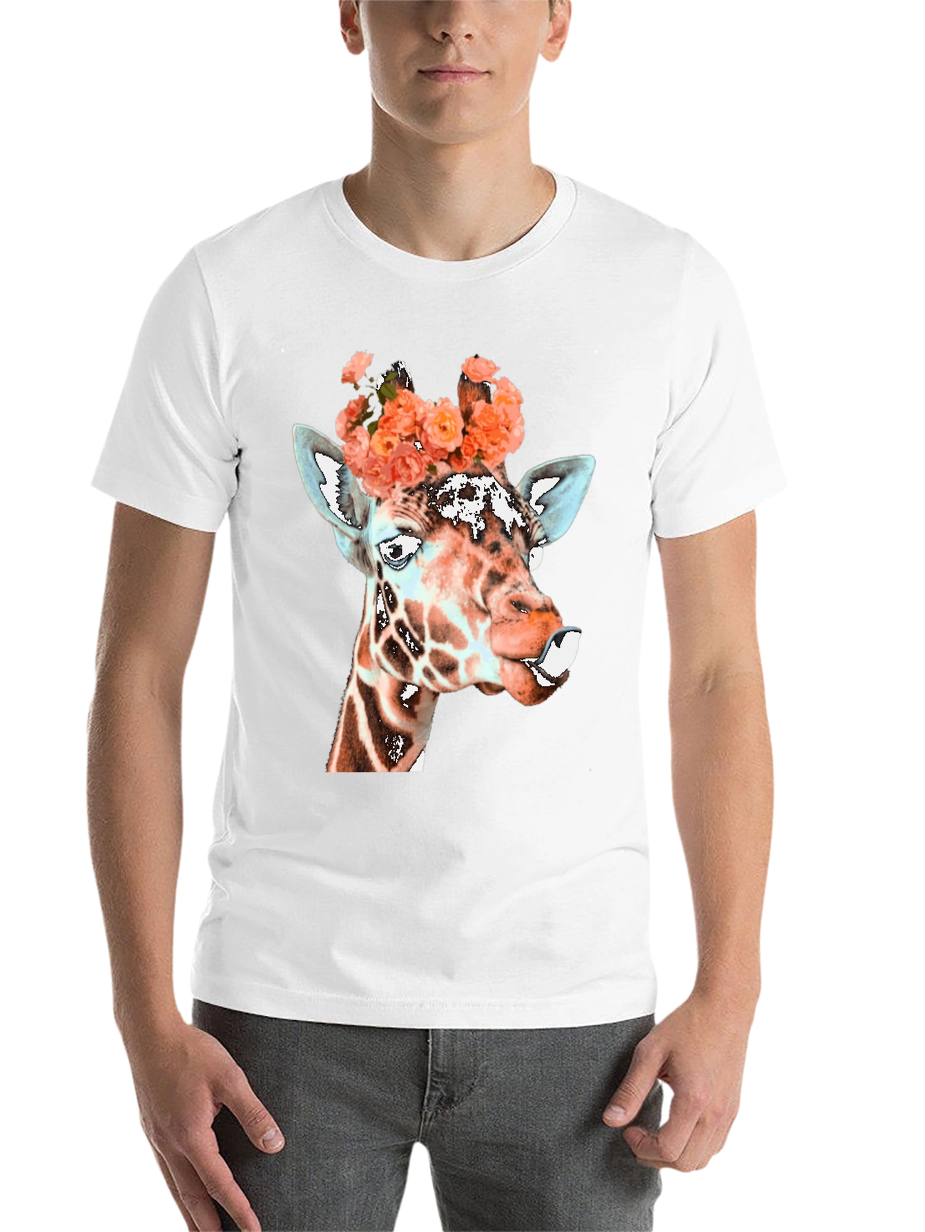 Black Giraffe Floral Crown Graphic Tee - Unique Animal Shirt view 14