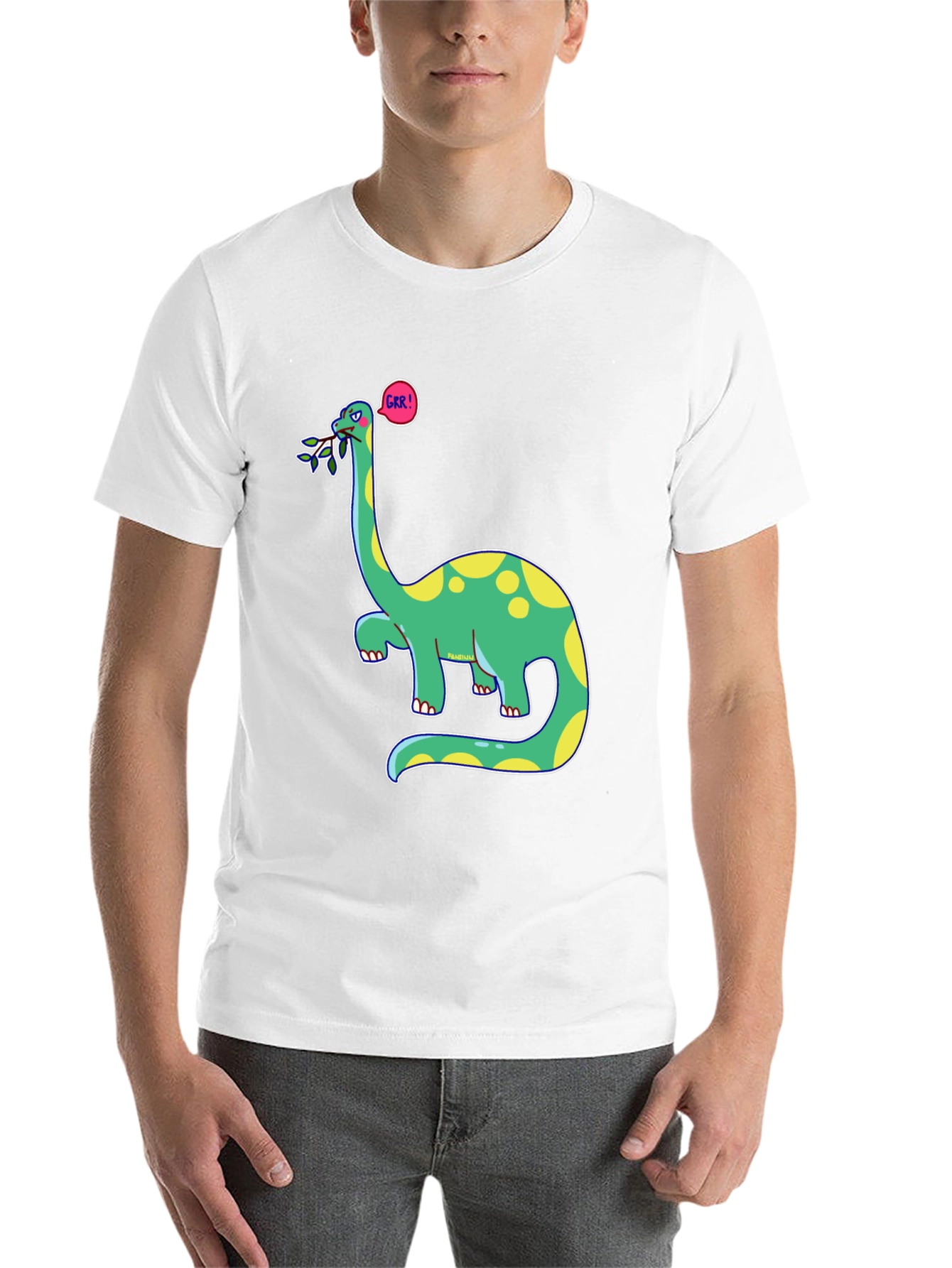 Black Dino GRR! Black T-Shirt - Cartoon Brontosaurus Tee view 14