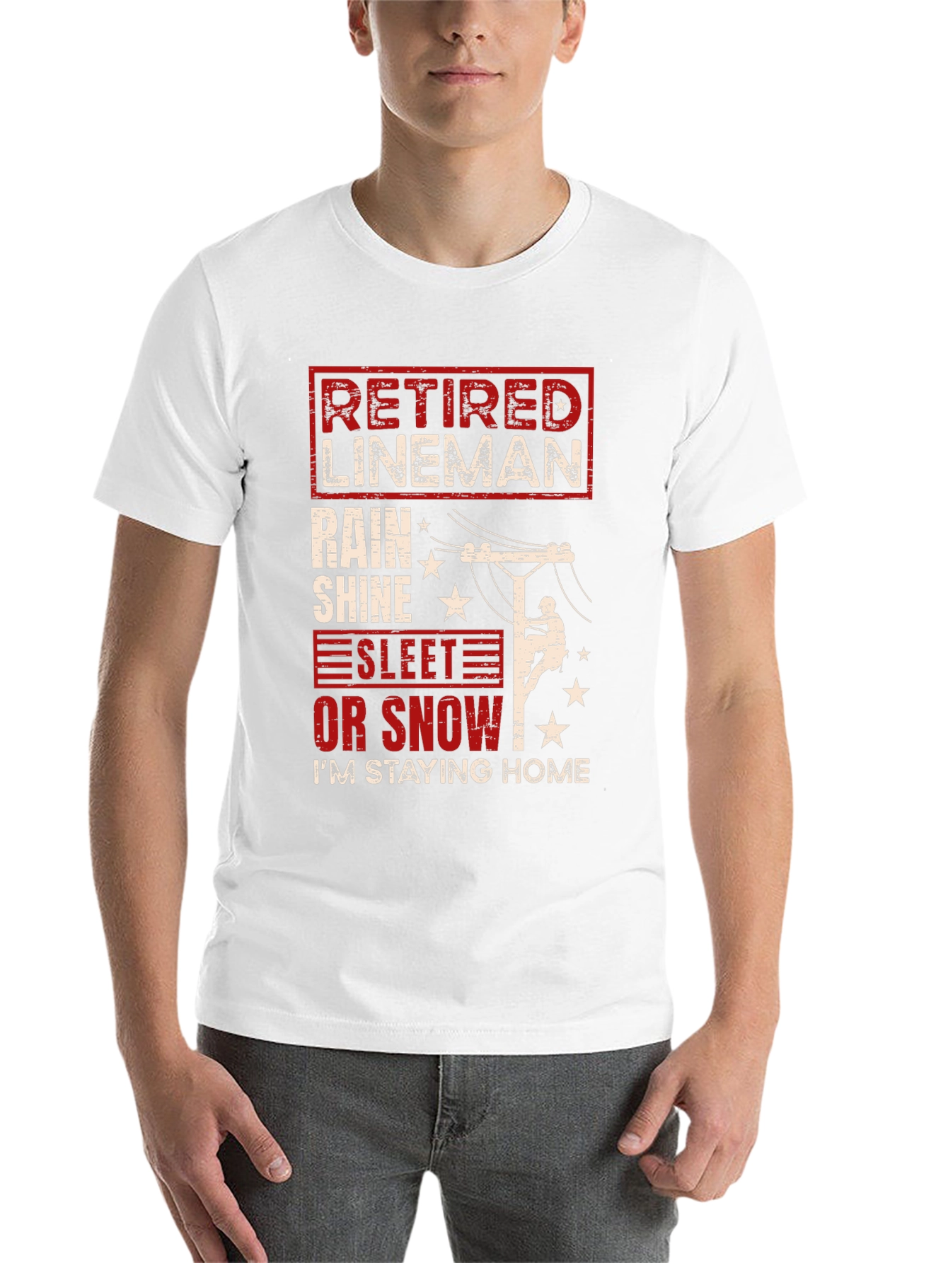 Black Retired Lineman T-Shirt - Stay Home in Style view 14