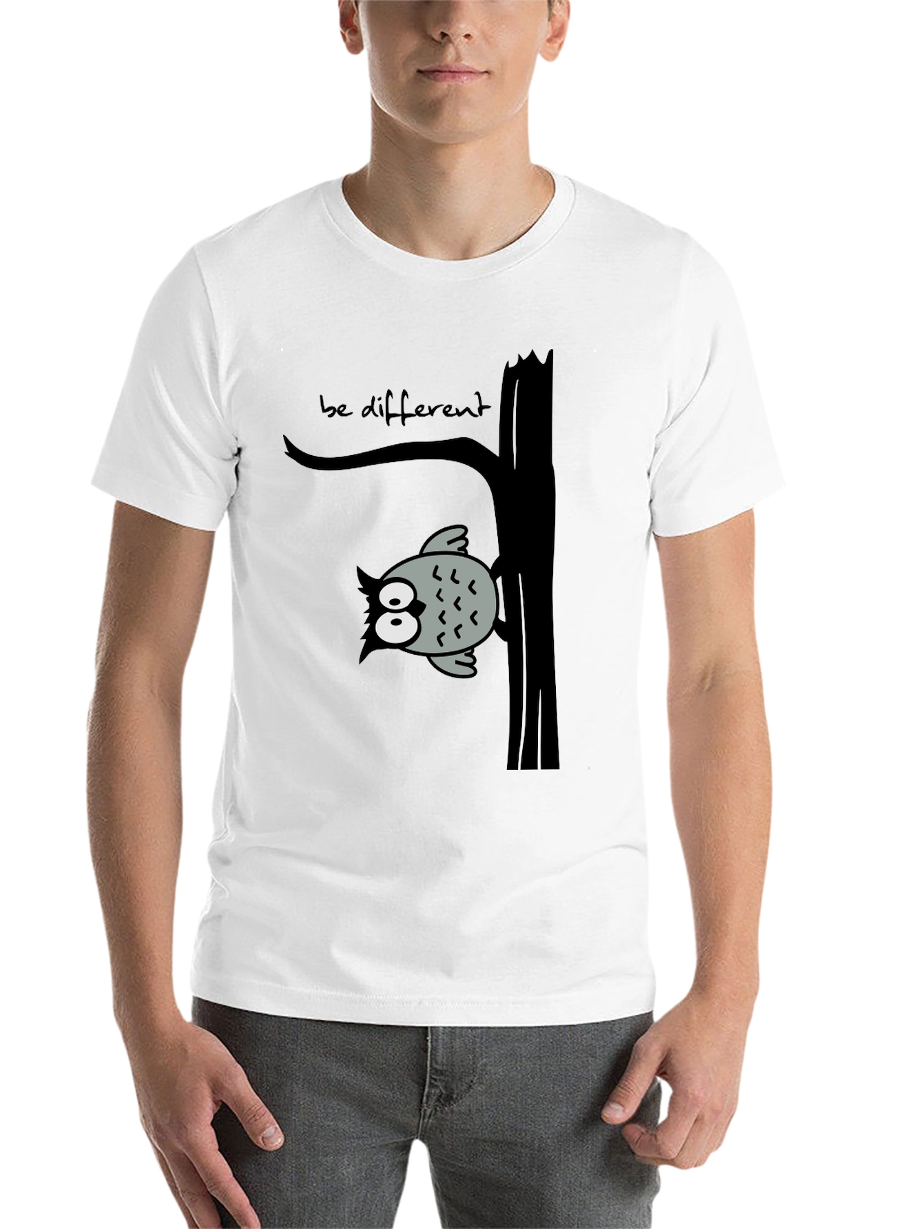 Black Be Different Owl Tree Black T-Shirt view 14