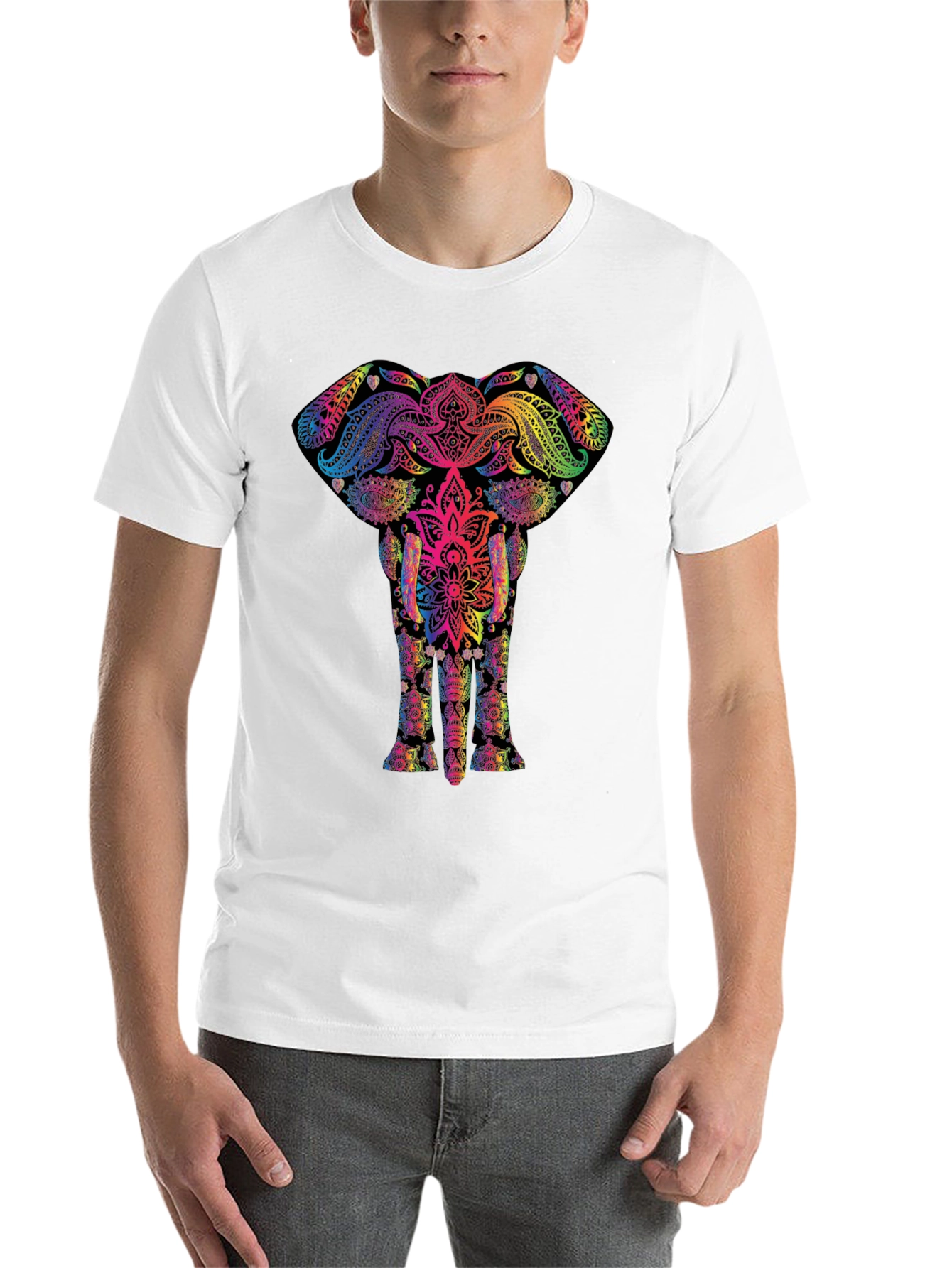 Black Vibrant Elephant Mandala Graphic Tee - Black view 14