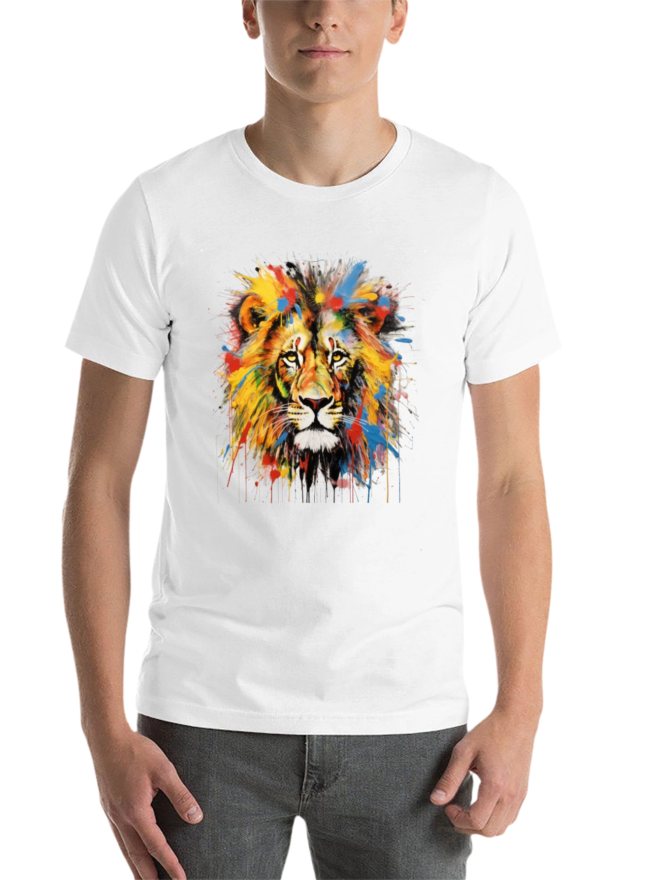 Black Colorful Lion Graphic Tee - Men's Black T-Shirt view 14