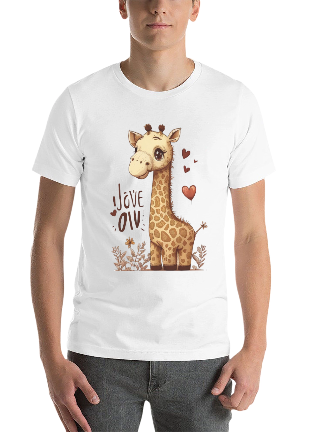Black Cute Giraffe Love Graphic T-Shirt - Black view 14