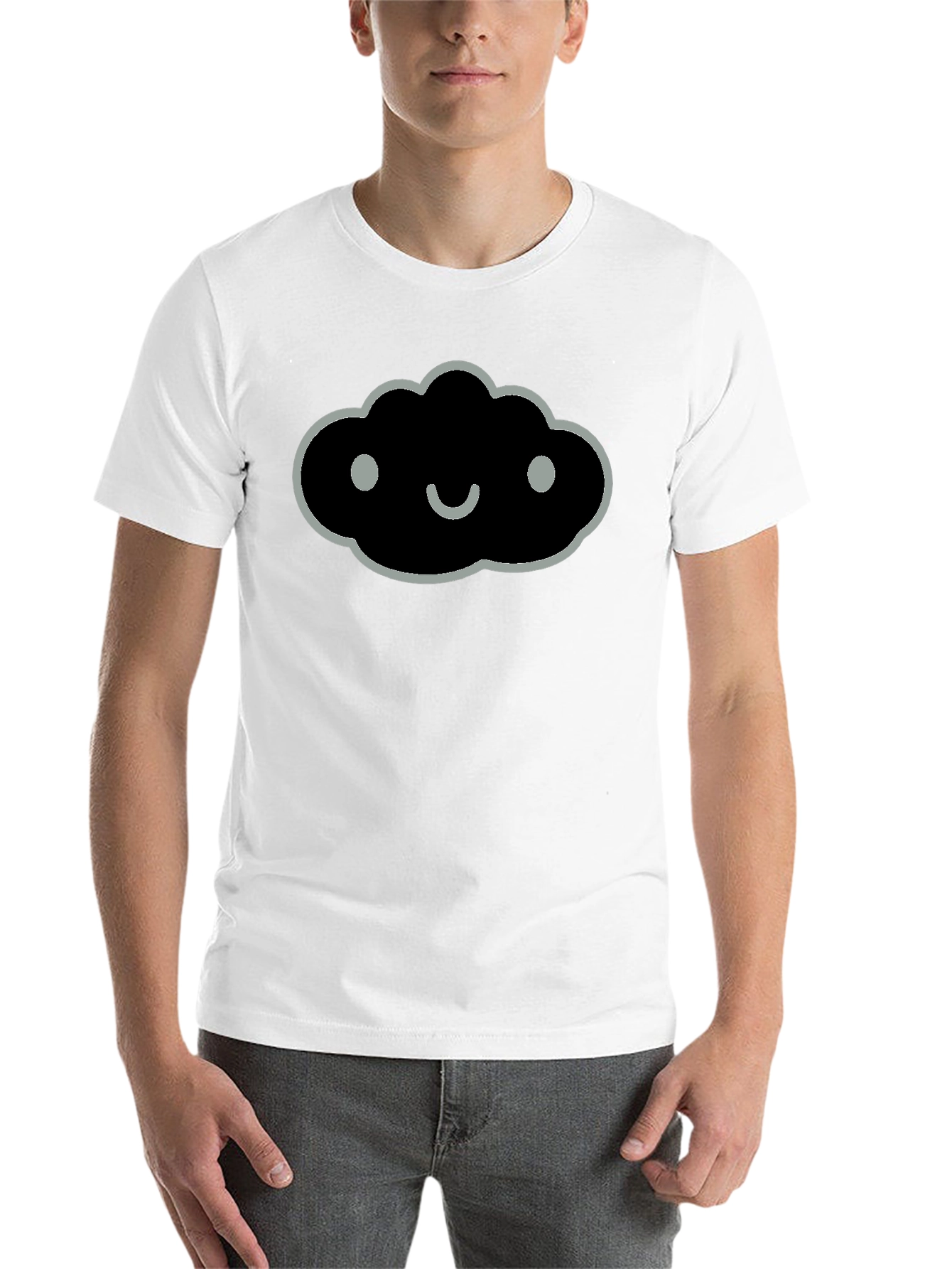 Black Smiling Cloud Graphic Tee - Soft Black Cotton Blend view 14