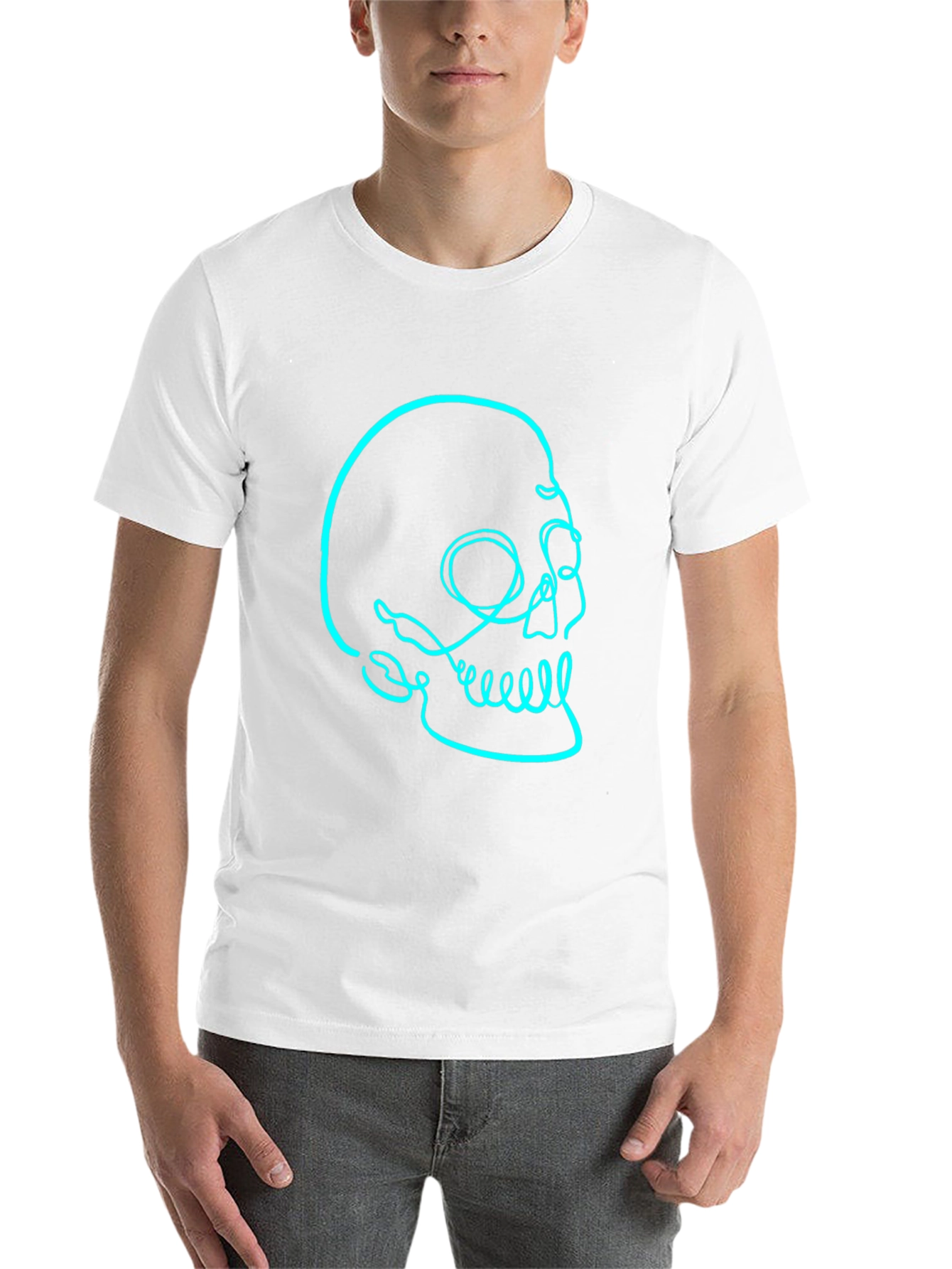 Black Men's Black T-Shirt with Skull Graphic view 14