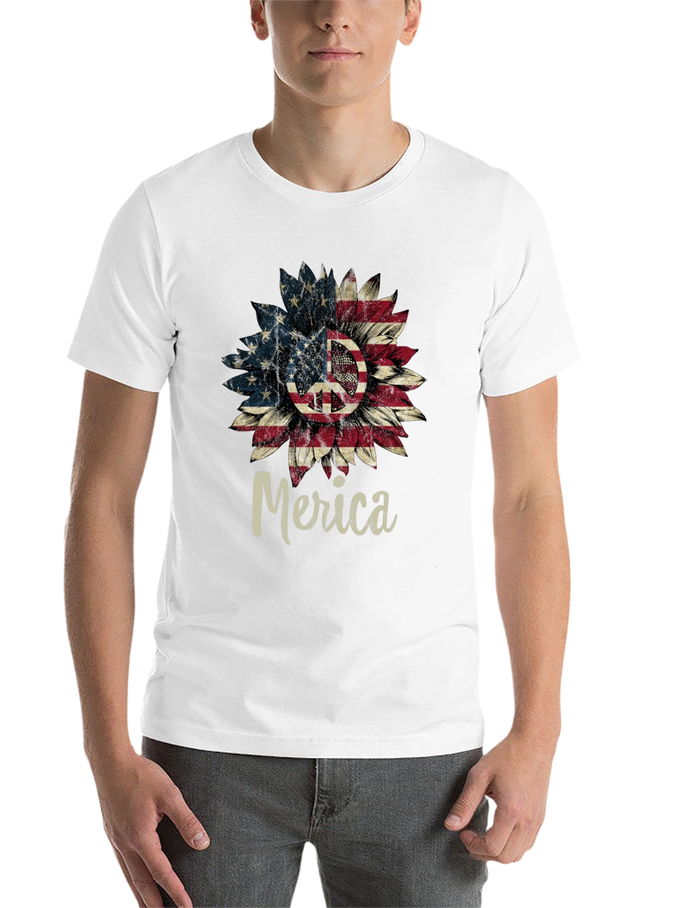 Black Patriotic Peace Sign Sunflower T-Shirt view 14
