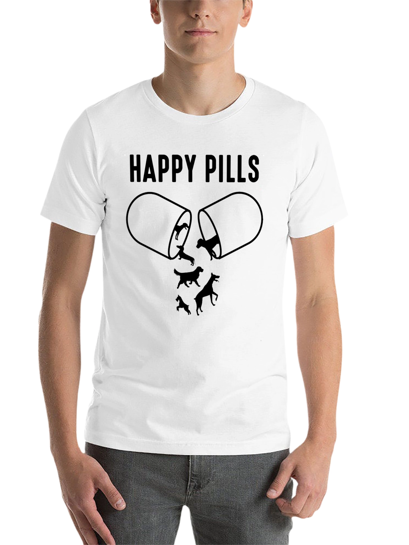 Black Happy Pills Dog Graphic T-Shirt, Black view 14
