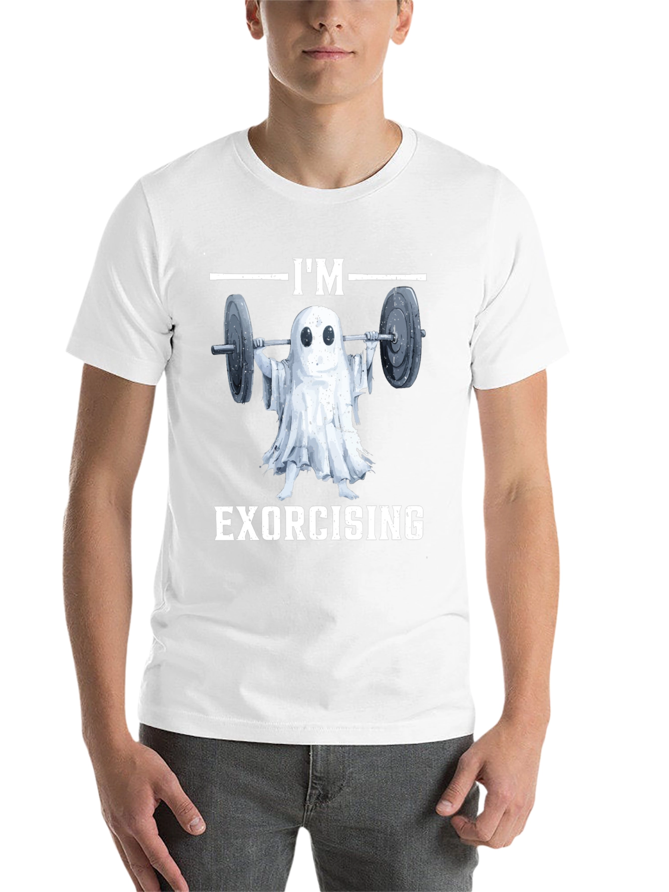 Black Funny Ghost Exorcising Workout T-Shirt view 14