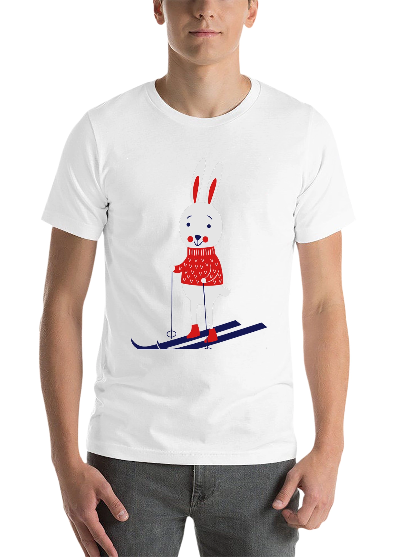 Black Skiing Rabbit Graphic Tee - Black Cotton T-Shirt view 14