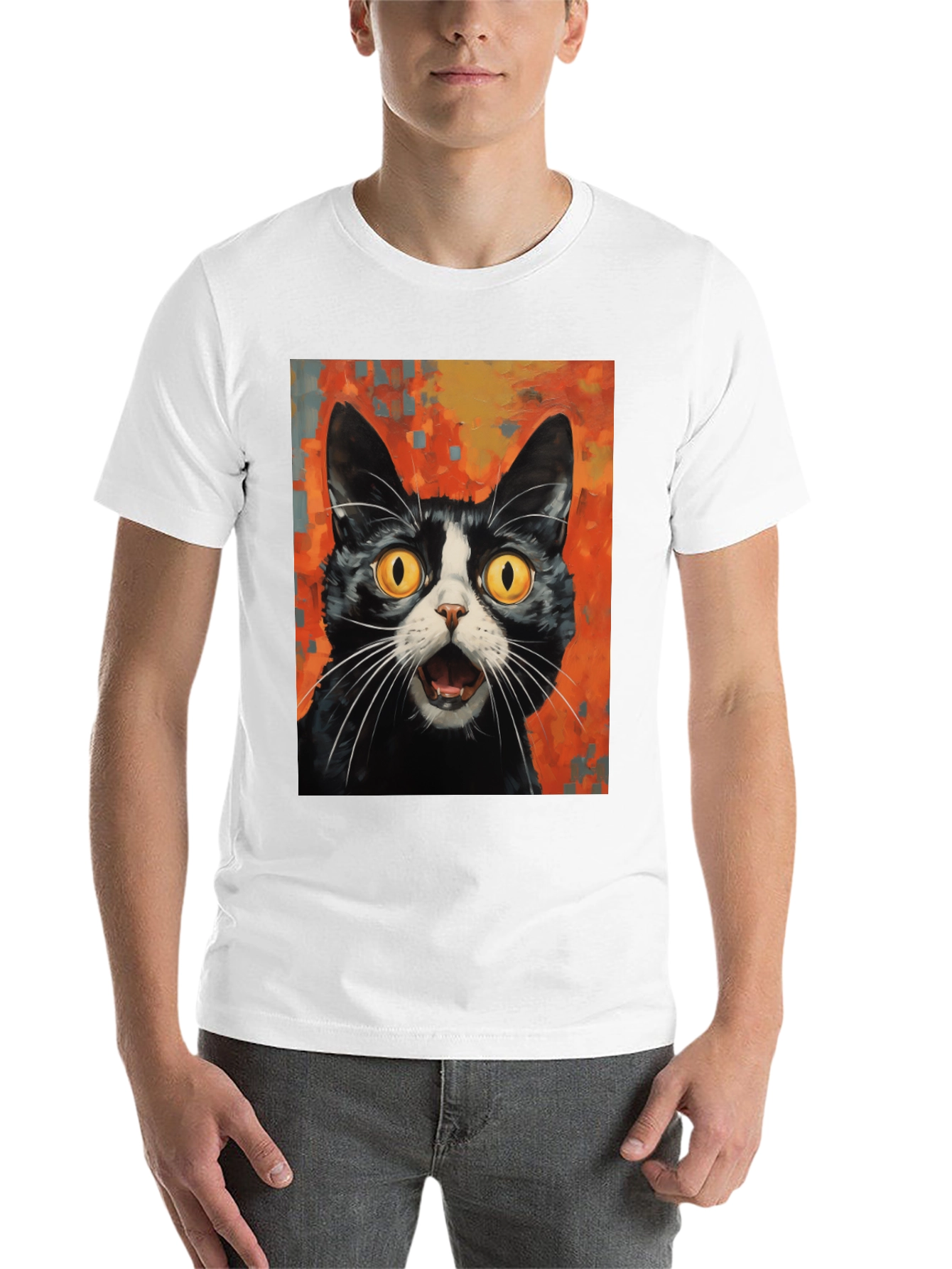 Black Shocked Cat Graphic Tee - Black Cotton T-Shirt view 14