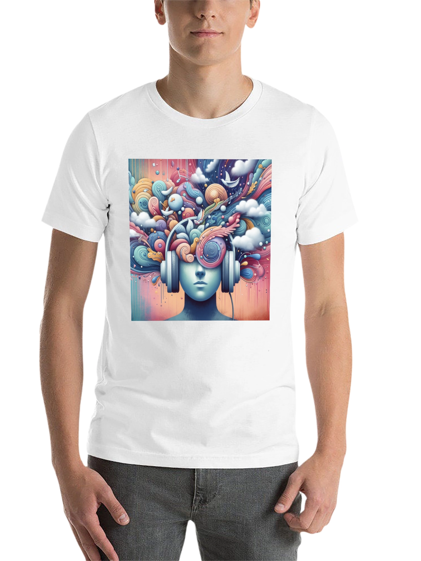 Black Mindful Music Tee - Artistic Headphone Design view 14