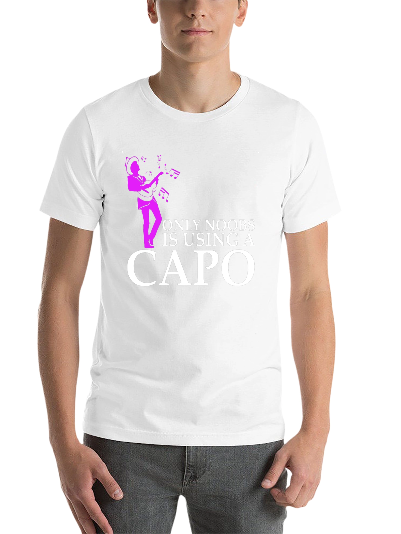 Black Funny Musician T-Shirt - Only Noobs Use A Capo view 14