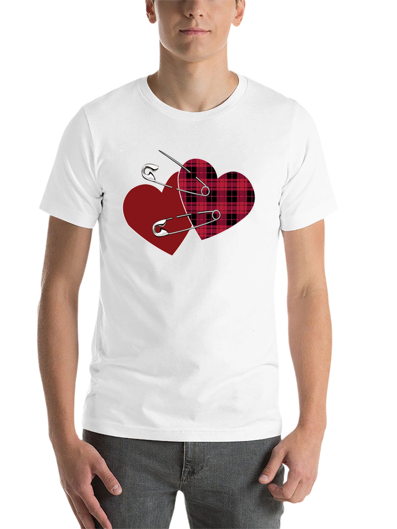 Black Safety Pin Hearts Graphic Tee - Edgy Valentine's Style view 14