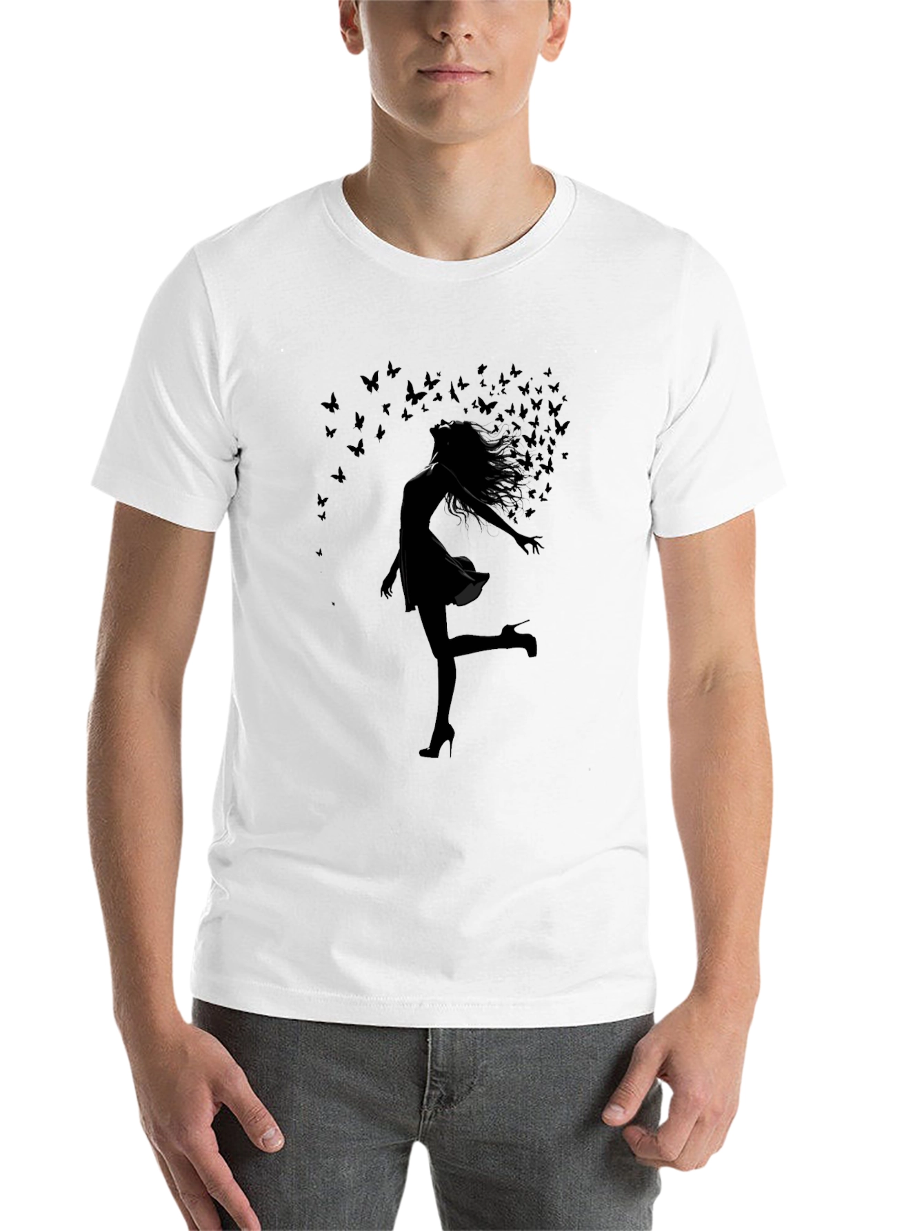 Black Silhouette Butterfly Woman Black T-Shirt view 14